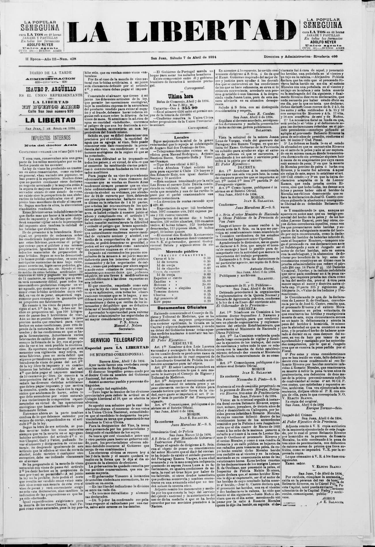 Portada · 7 de Abril de 1894