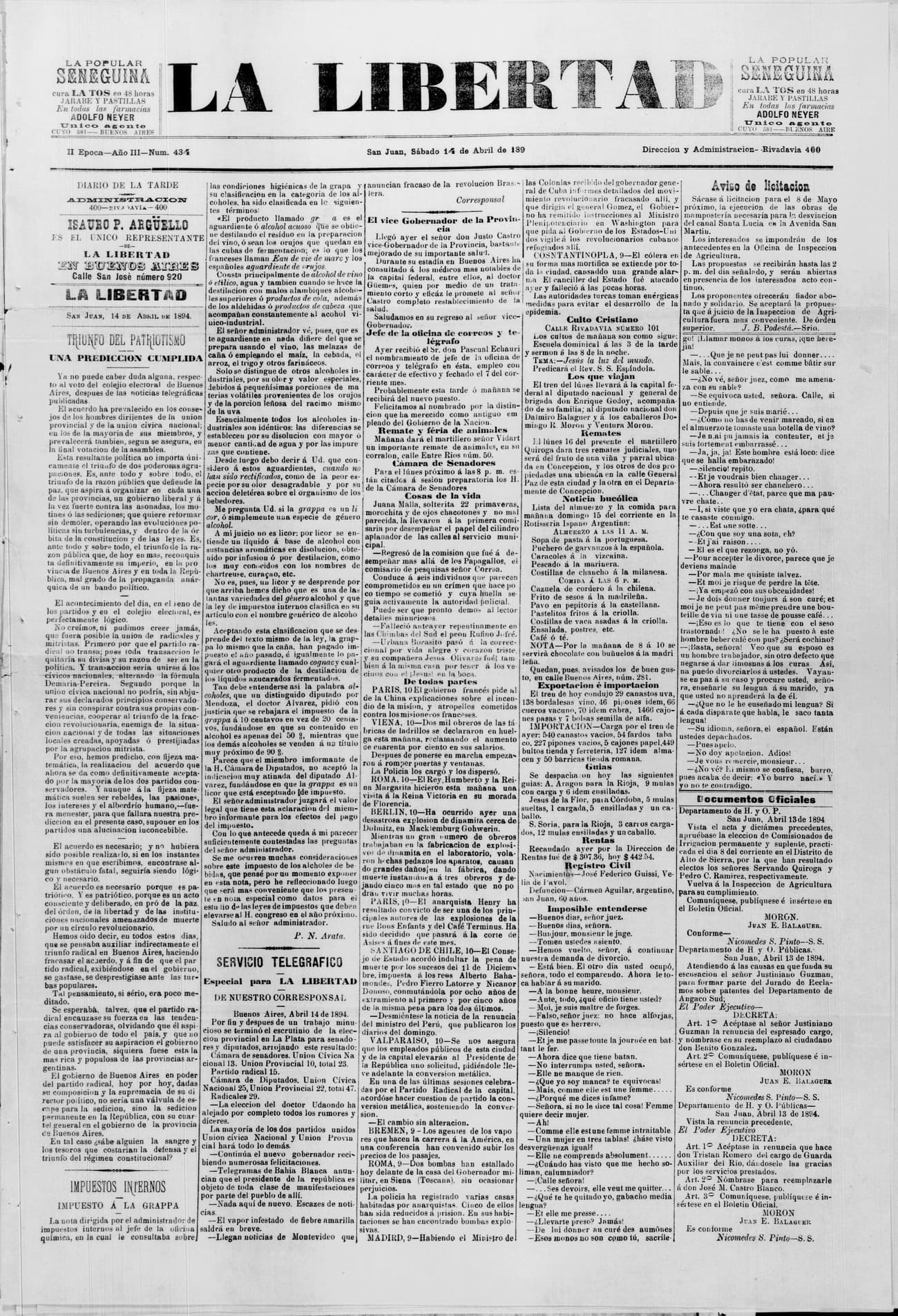 Portada · 14 de Abril de 1894