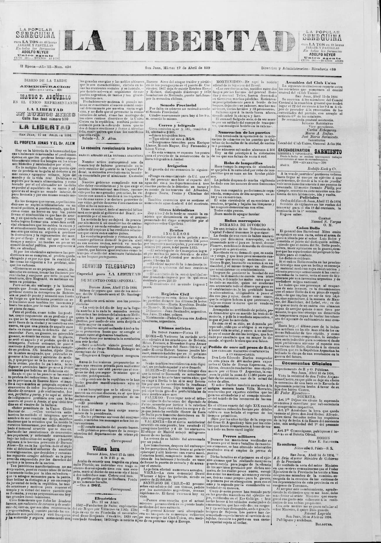 Portada · 17 de Abril de 1894