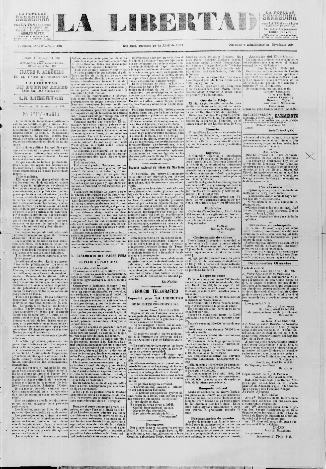 Portada · 19 de Abril de 1894