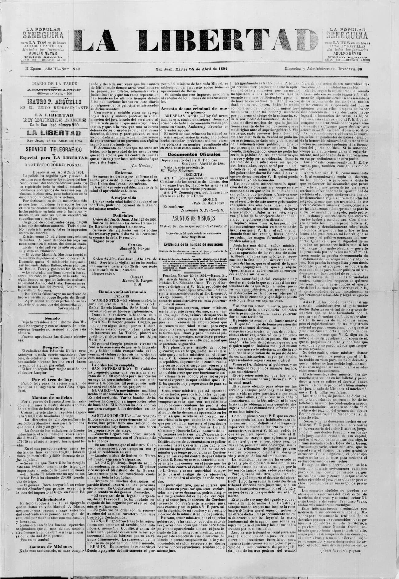 Portada · 24 de Abril de 1894
