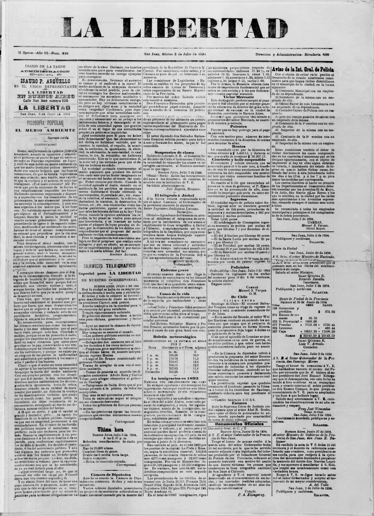 Portada · 3 de Julio de 1894