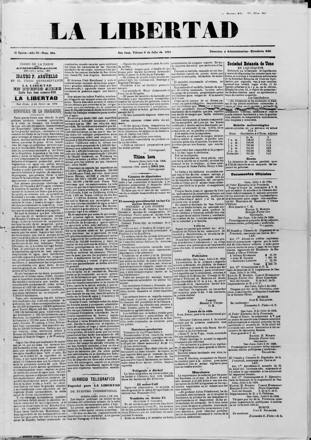 Portada · 6 de Julio de 1894