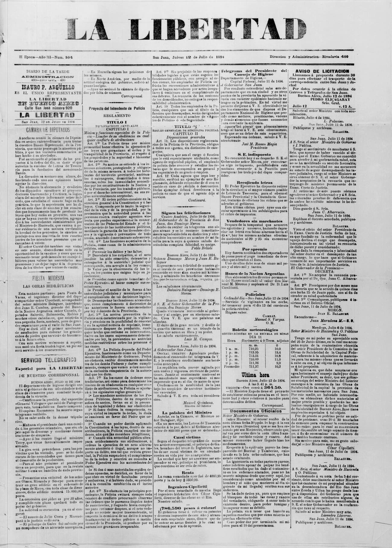 Portada · 12 de Julio de 1894