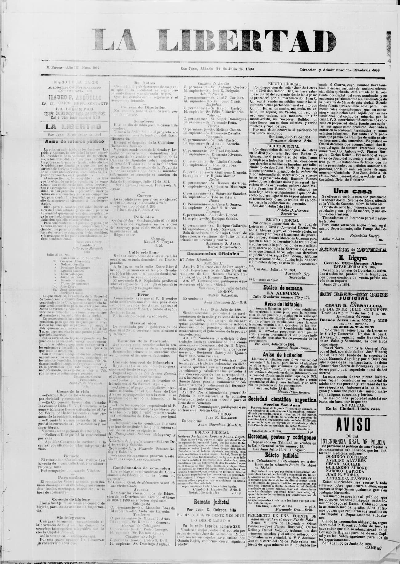 Portada · 21 de Julio de 1894