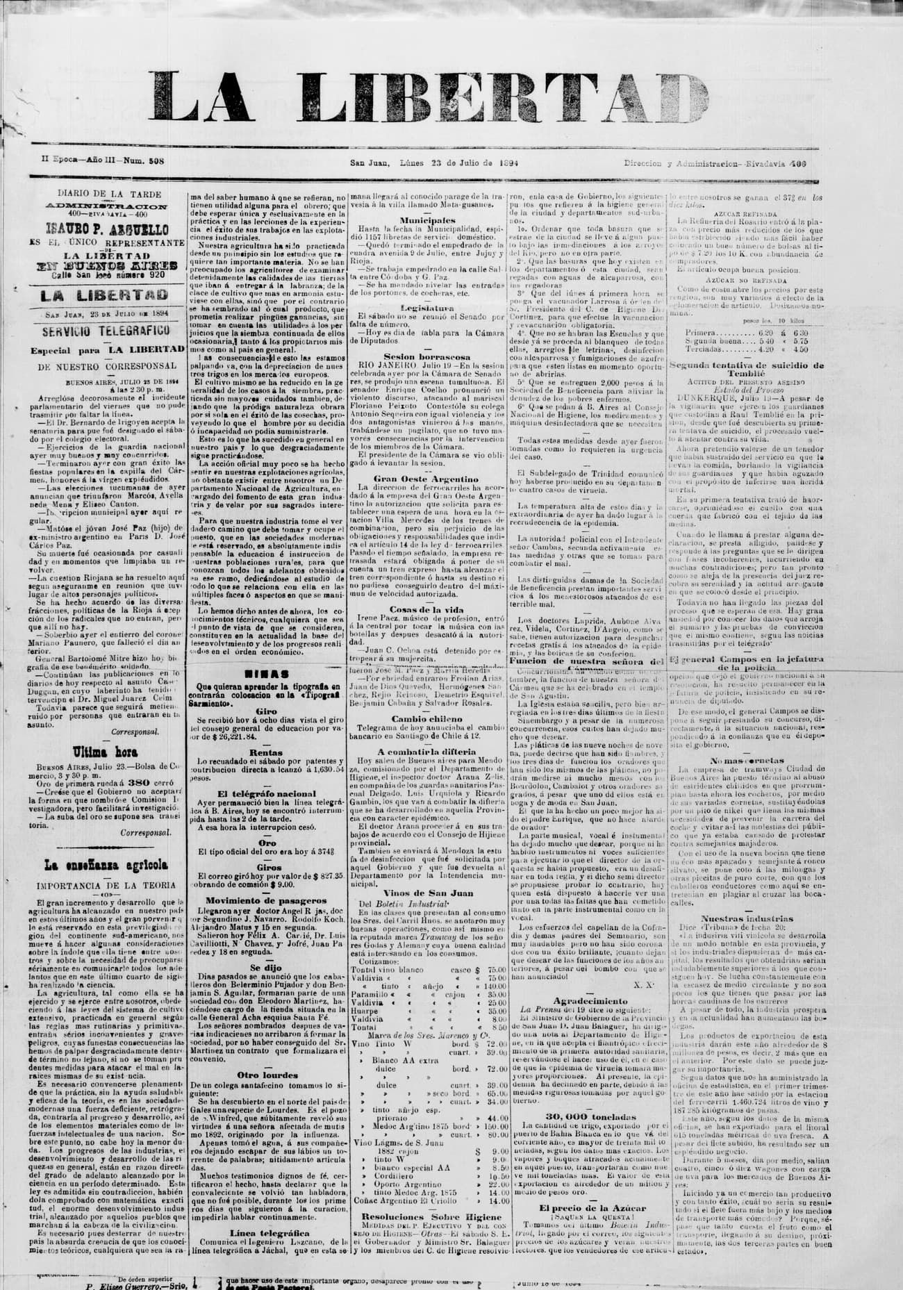 Portada · 23 de Julio de 1894