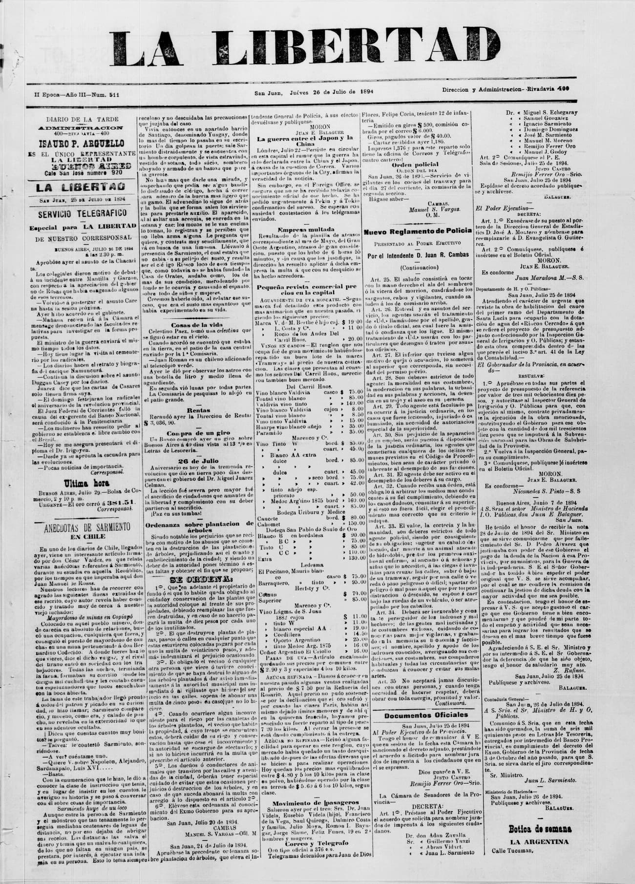 Portada · 26 de Julio de 1894
