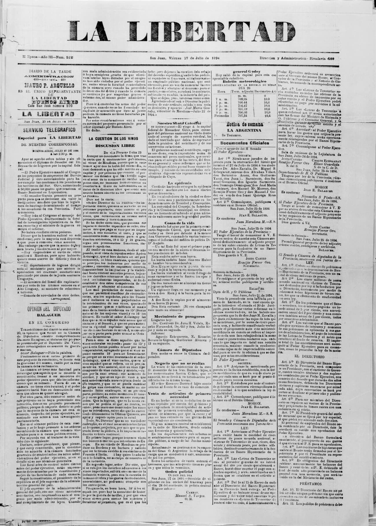 Portada · 27 de Julio de 1894