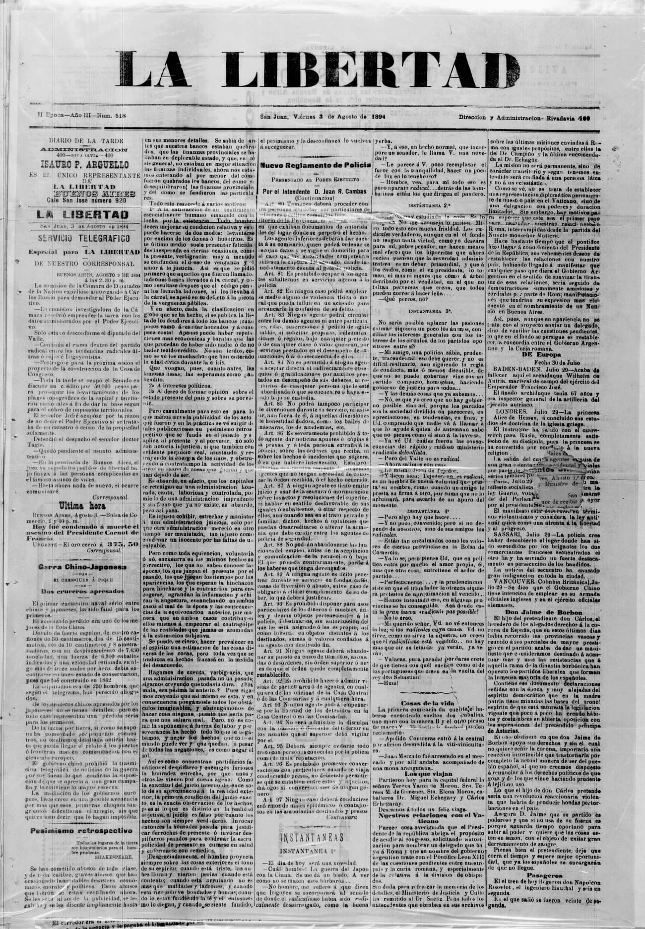 Portada · 3 de Abril de 1894
