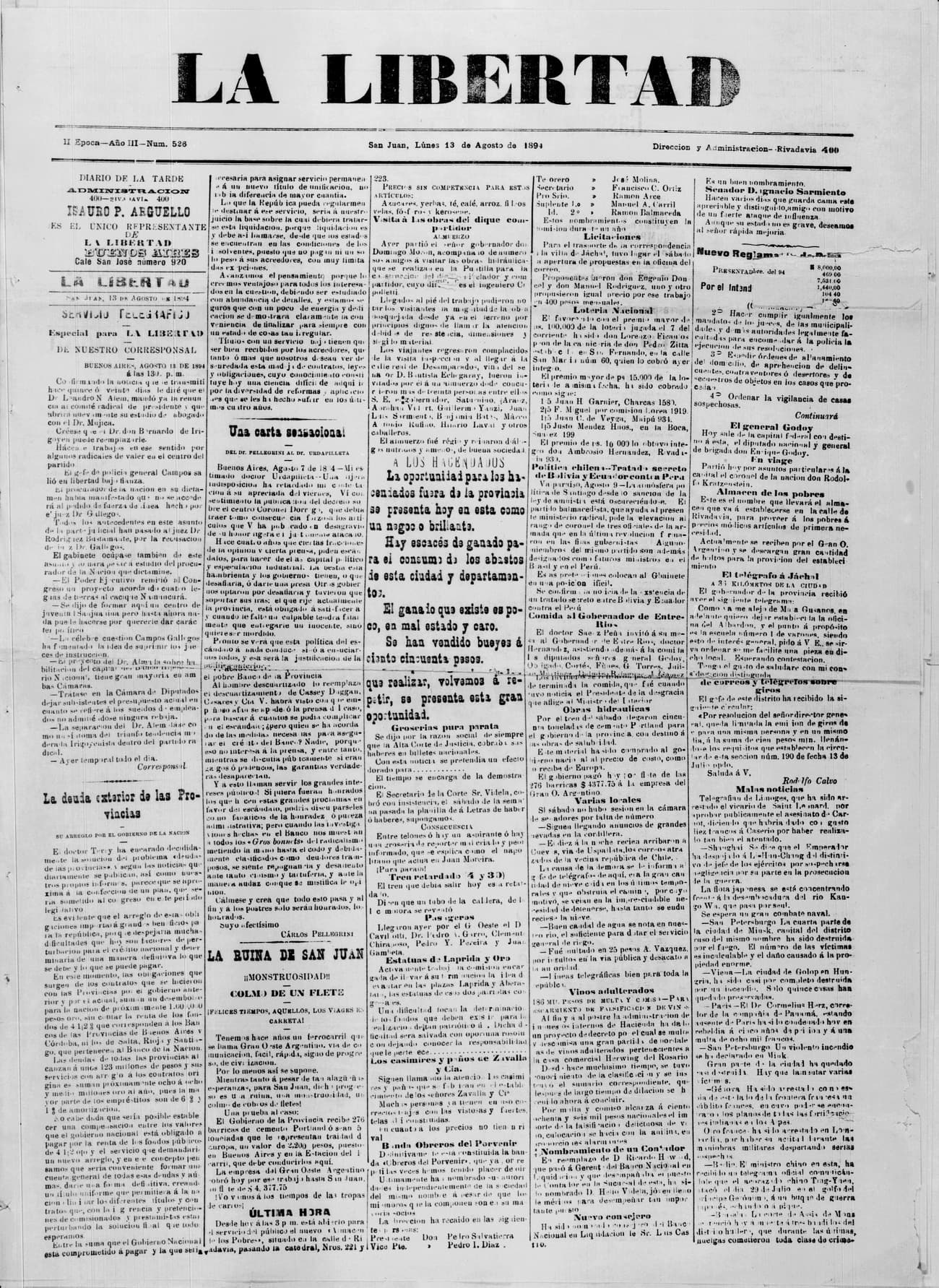 Portada · 13 de Agosto de 1894