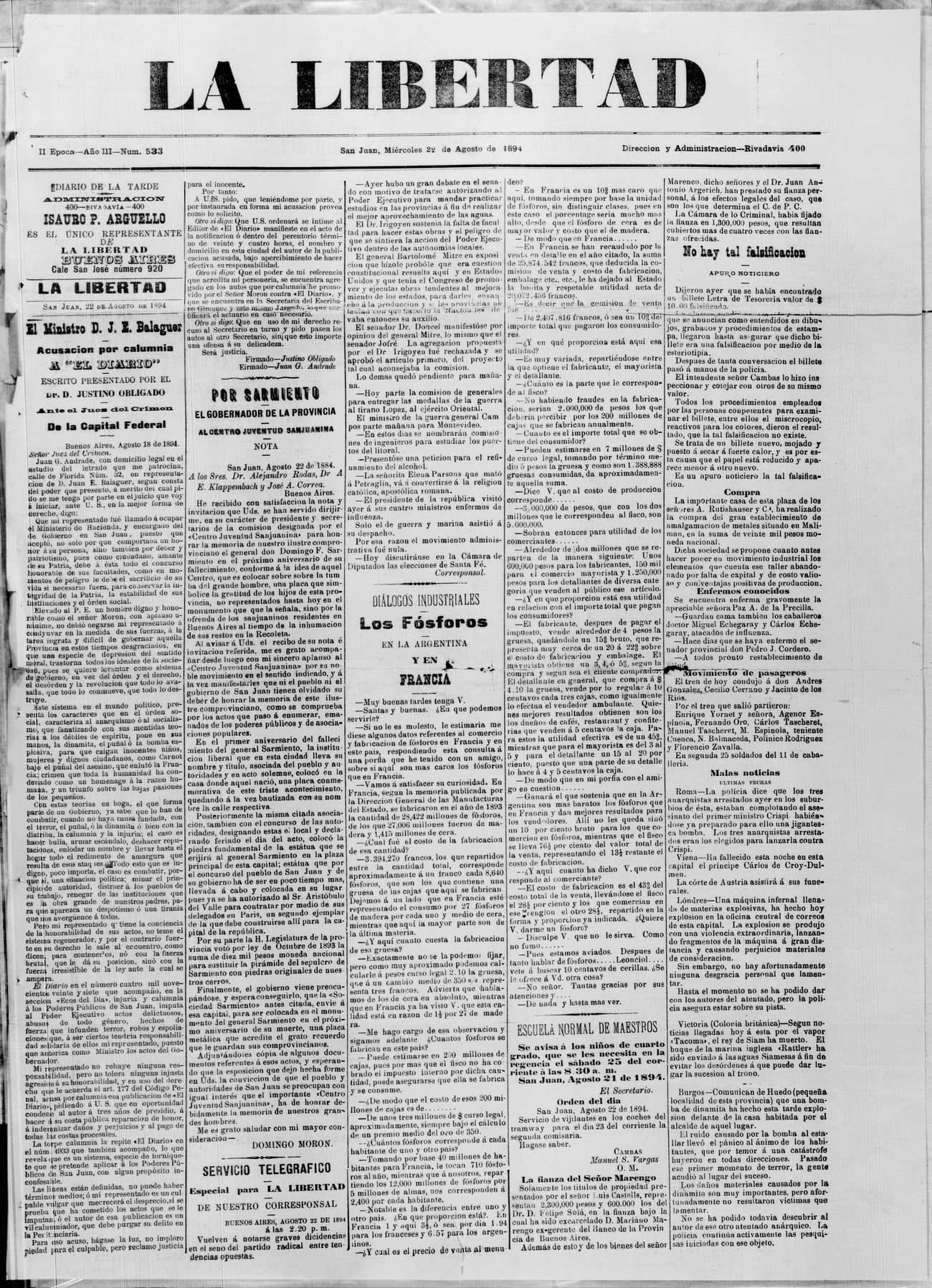 Portada · 22 de Agosto de 1894