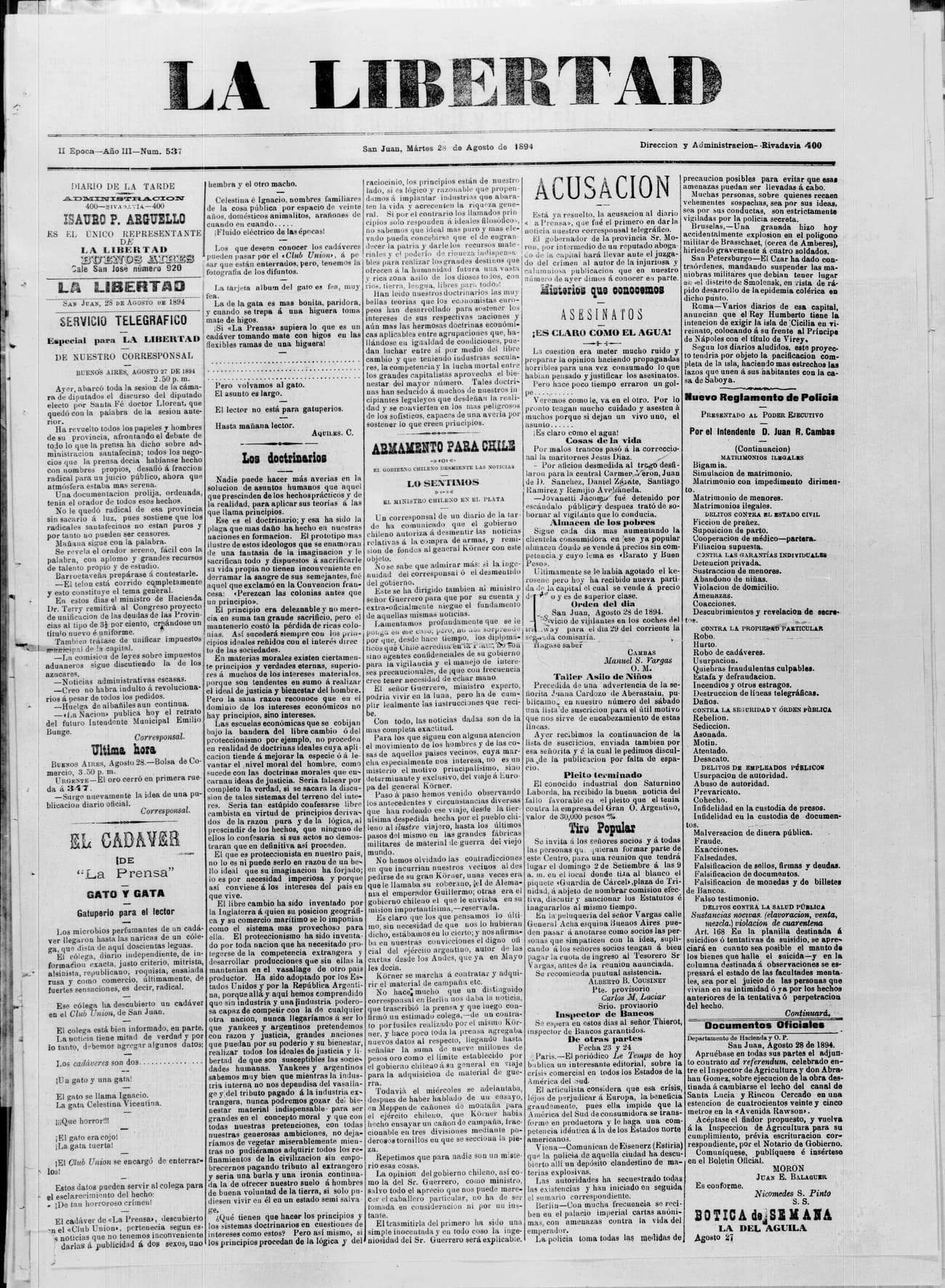 Portada · 28 de Agosto de 1894