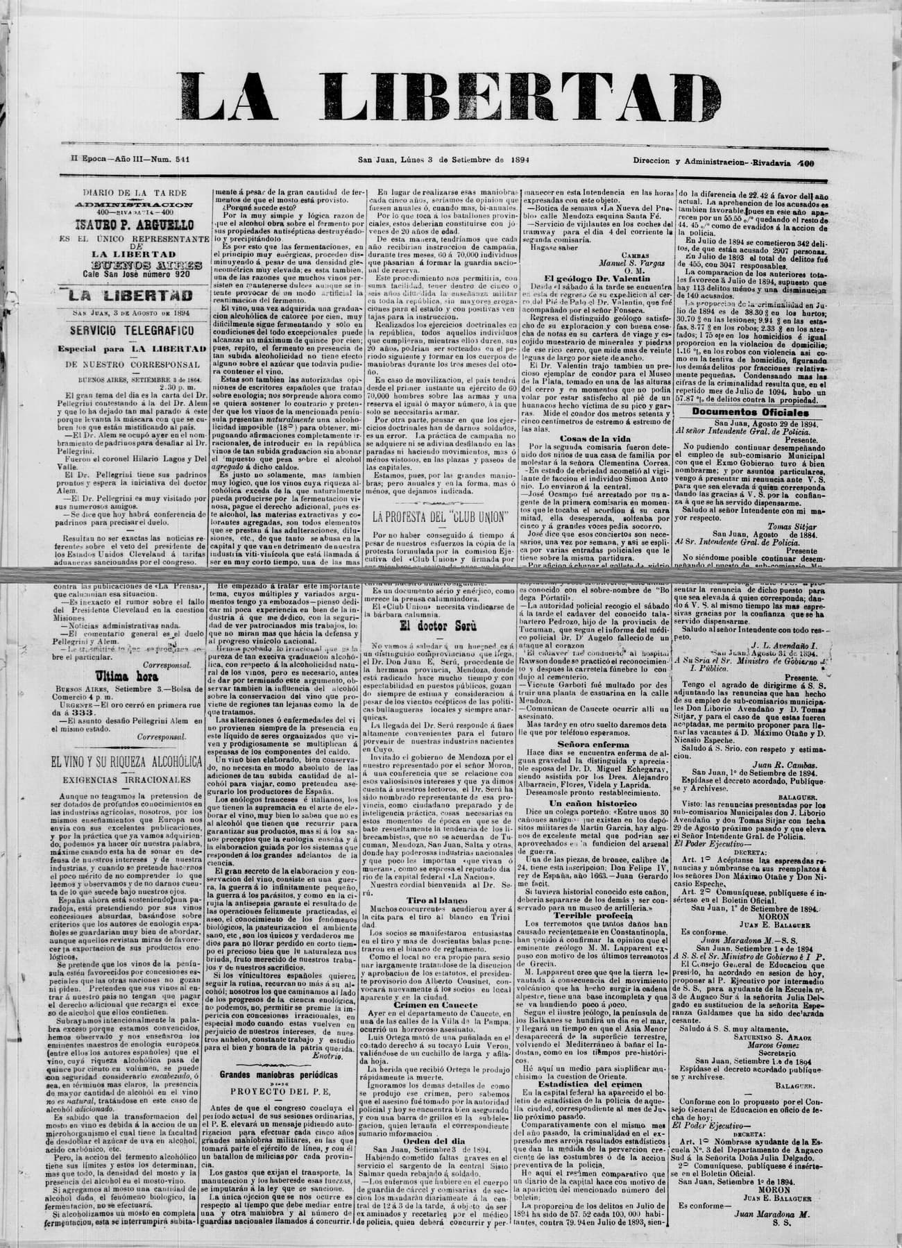 Portada · 3 de Septiembre de 1894