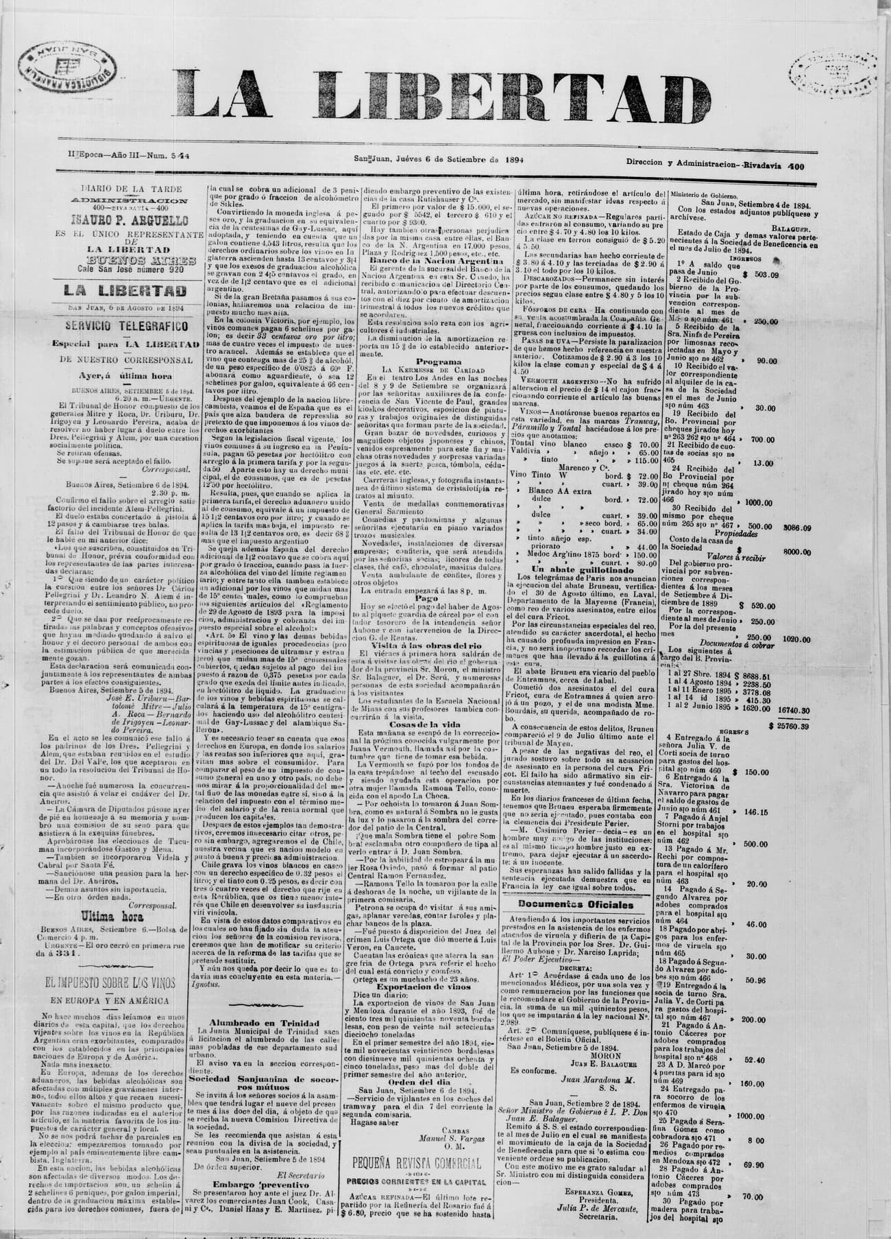 Portada · 6 de Septiembre de 1894
