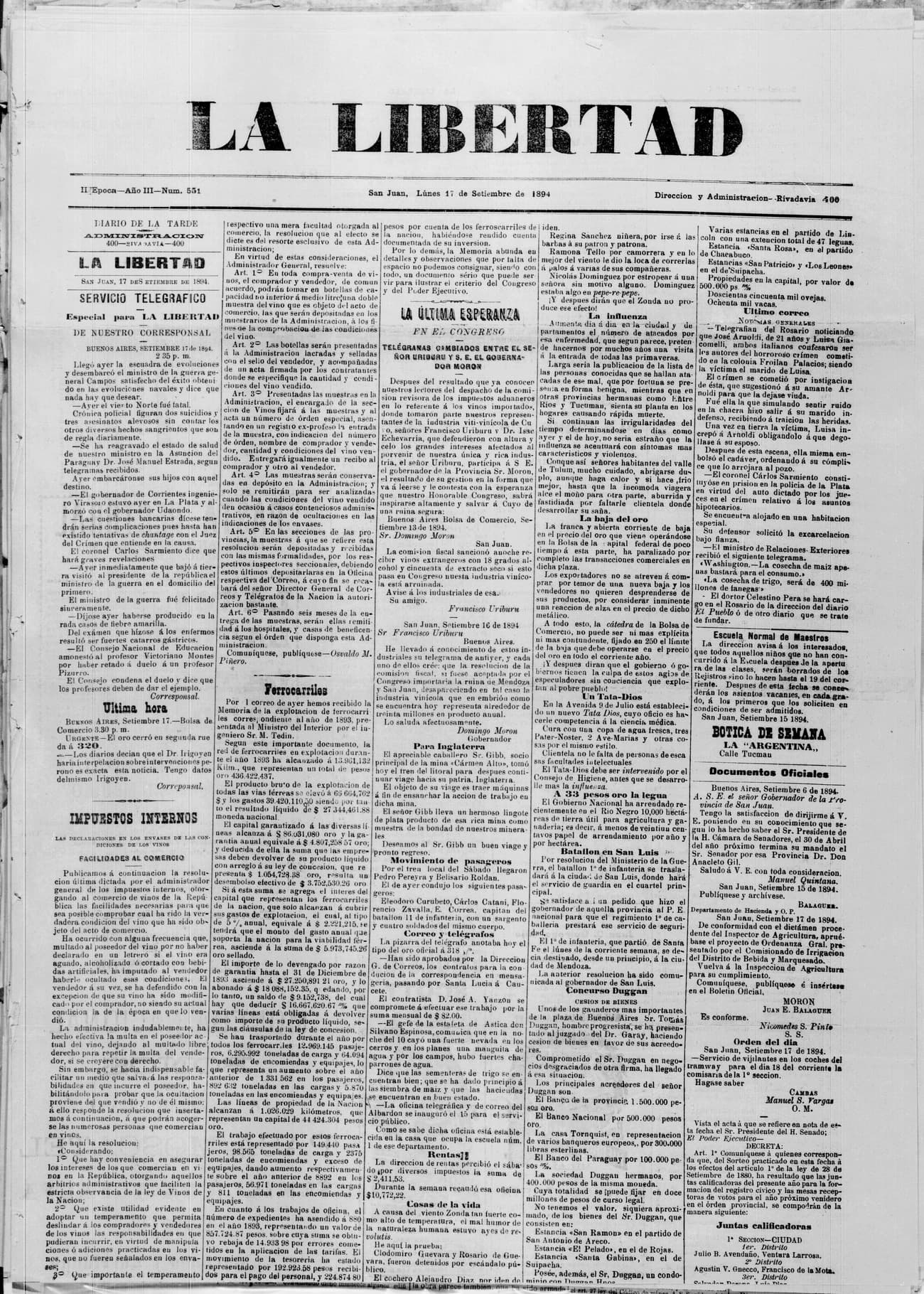 Portada · 17 de Septiembre de 1894