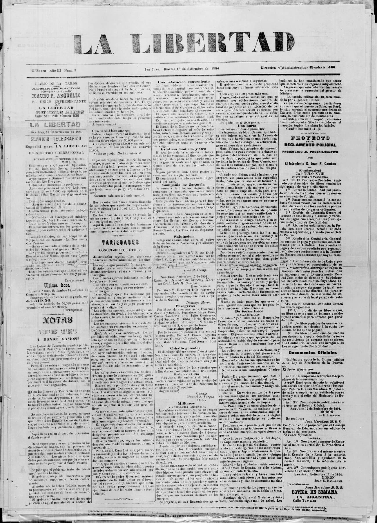 Portada · 18 de Septiembre de 1894