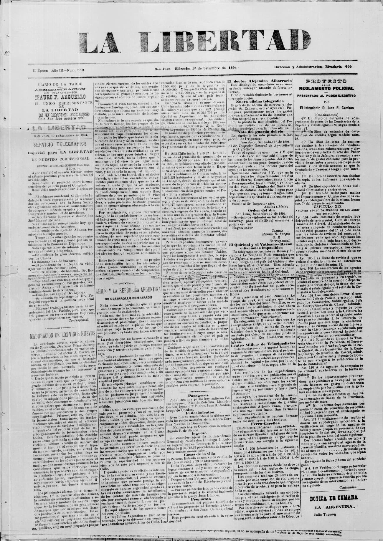 Portada · 19 de Septiembre de 1894