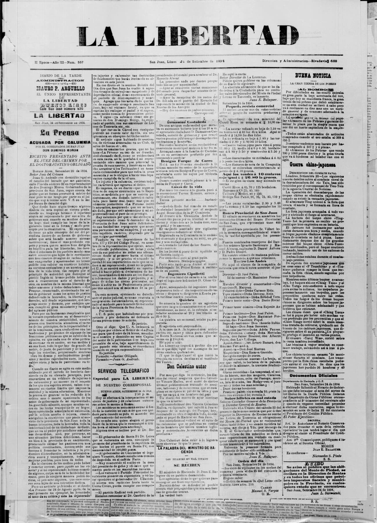 Portada · 24 de Septiembre de 1894