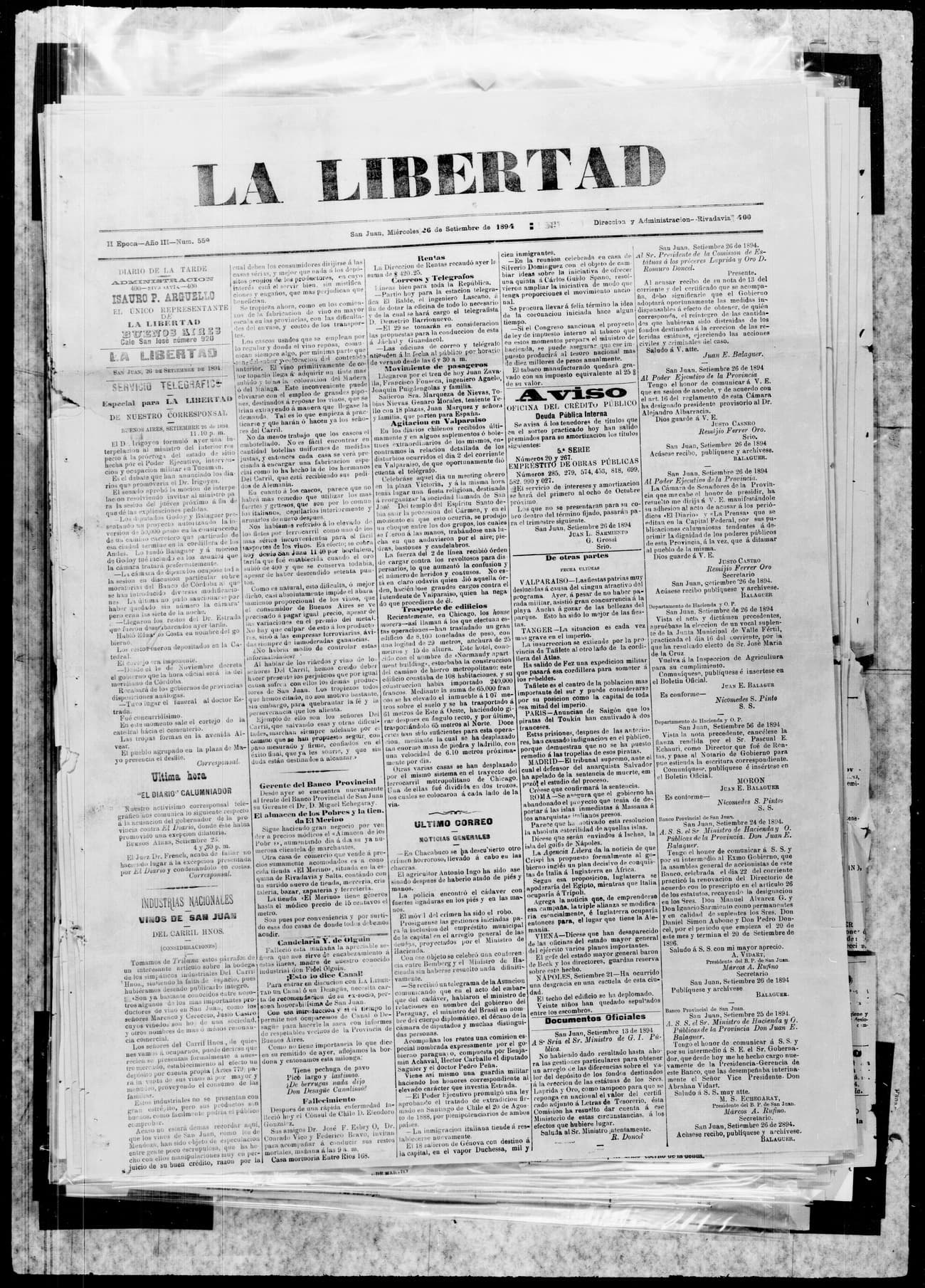 Portada · 26 de Septiembre de 1894