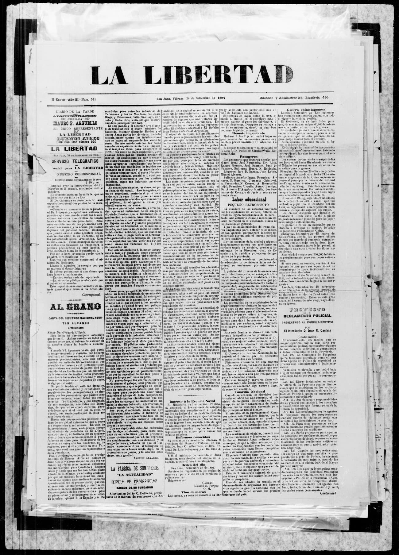 Portada · 28 de Septiembre de 1894