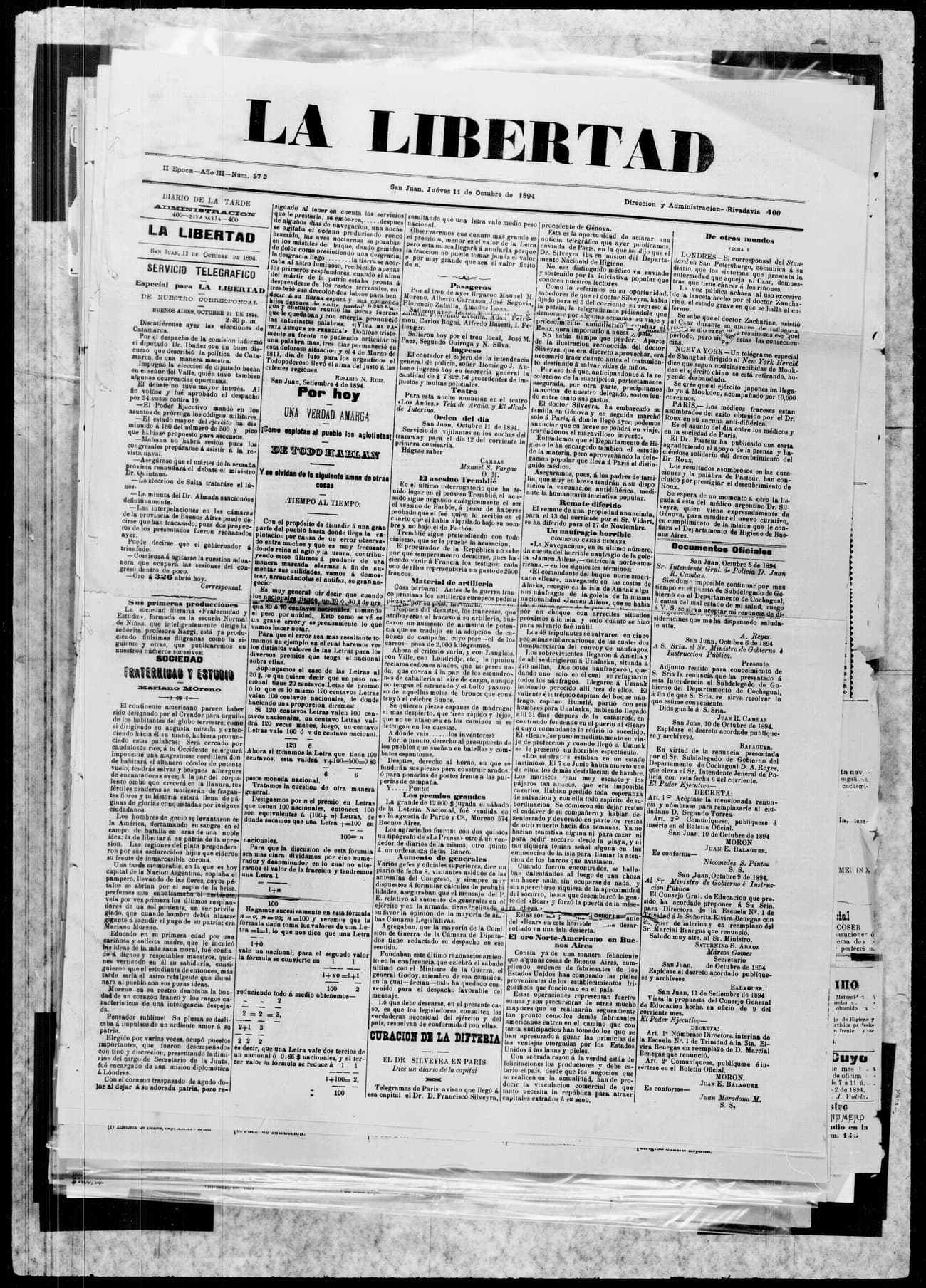 Portada · 11 de Octubre de 1894