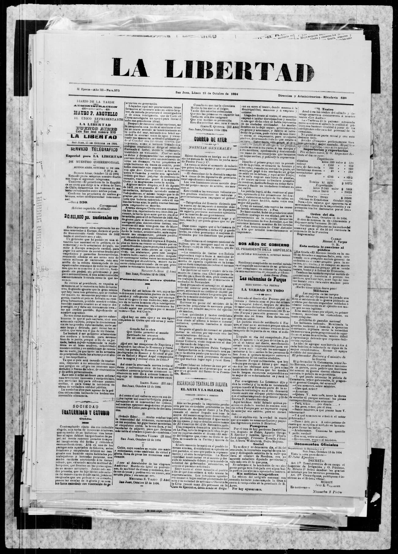 Portada · 15 de Octubre de 1894