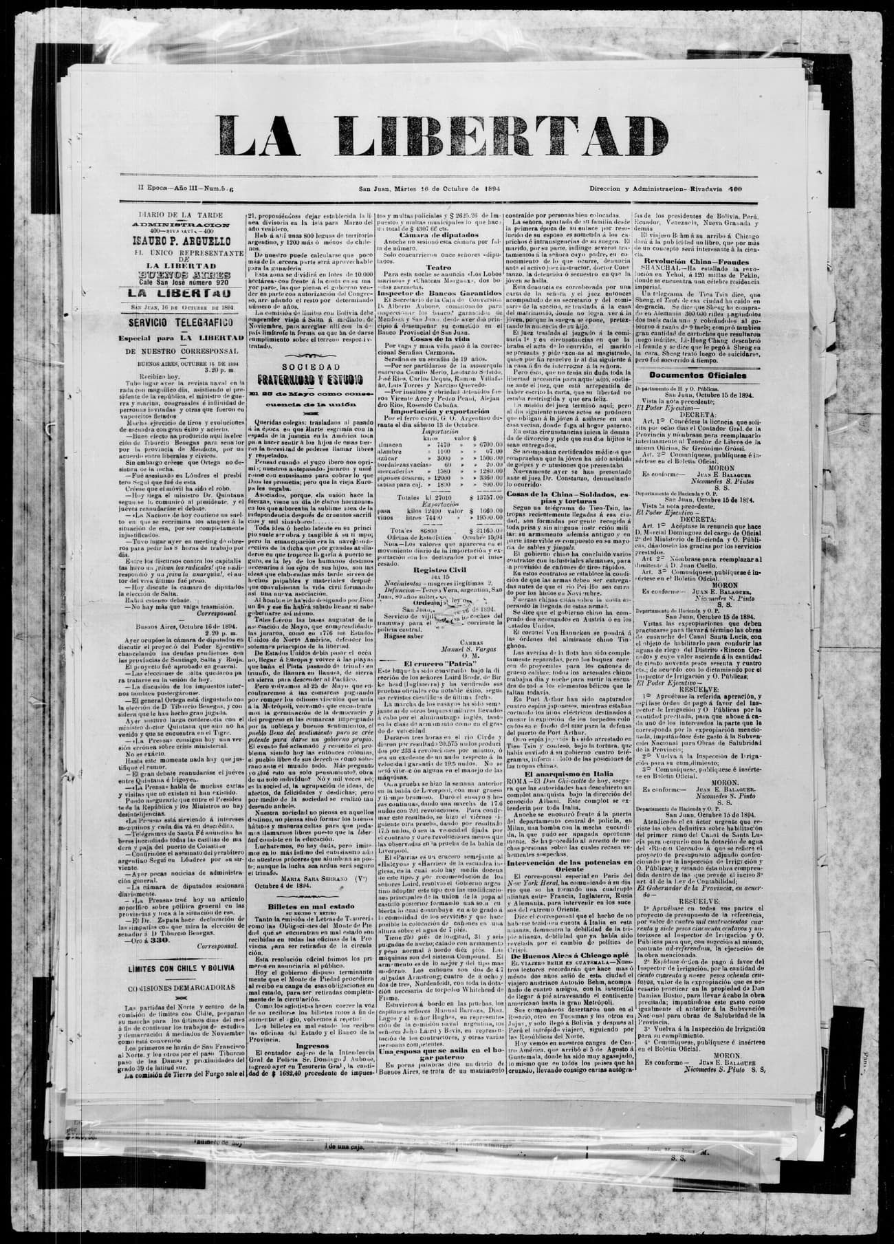 Portada · 16 de Octubre de 1894