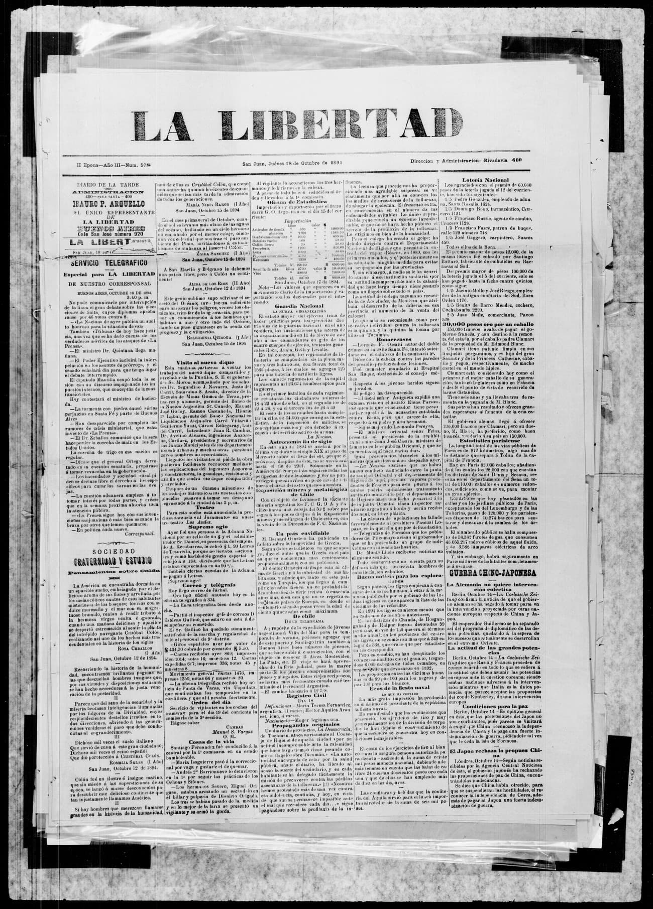 Portada · 18 de Octubre de 1894