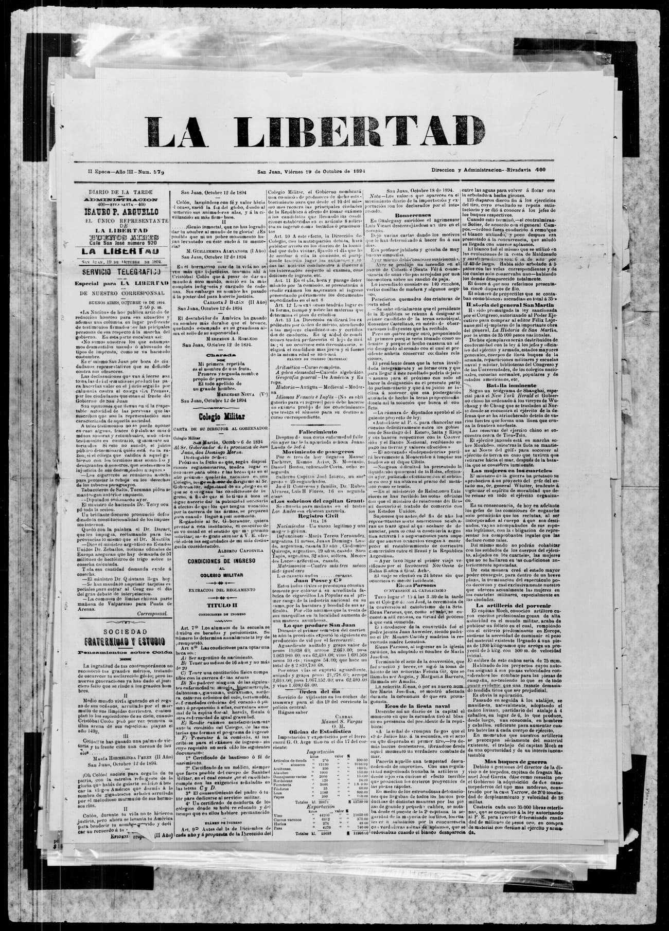 Portada · 19 de Octubre de 1894