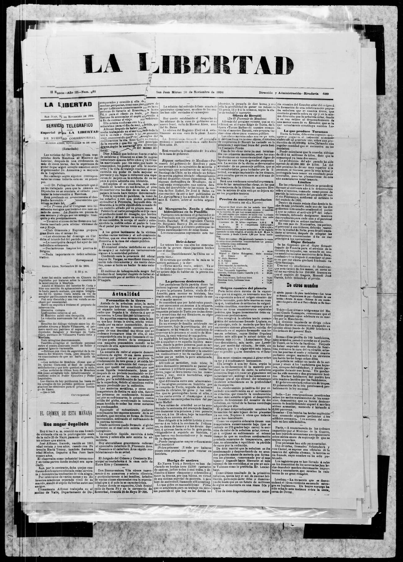 Portada · 20 de Noviembre de 1894