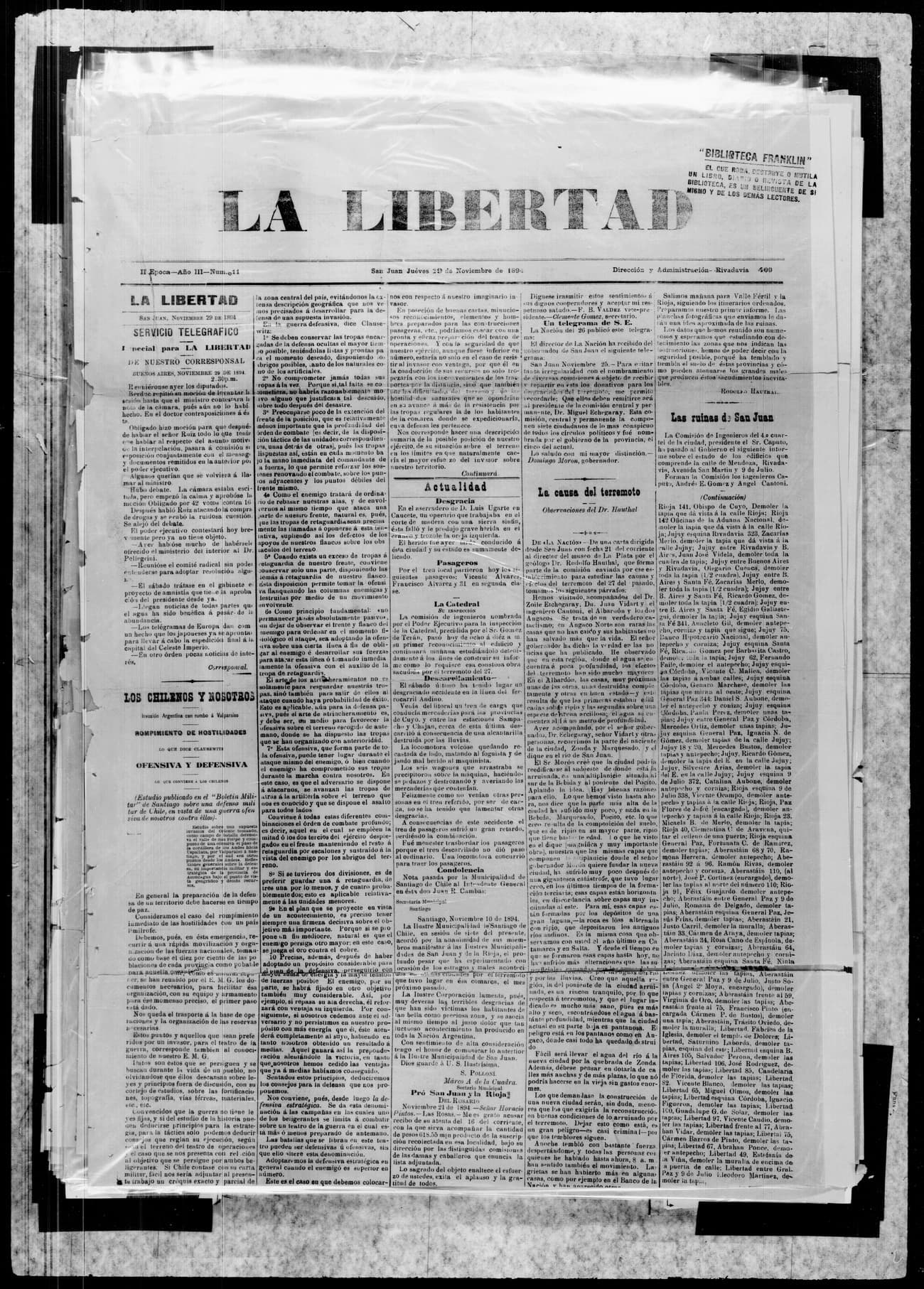 Portada · 29 de Noviembre de 1894