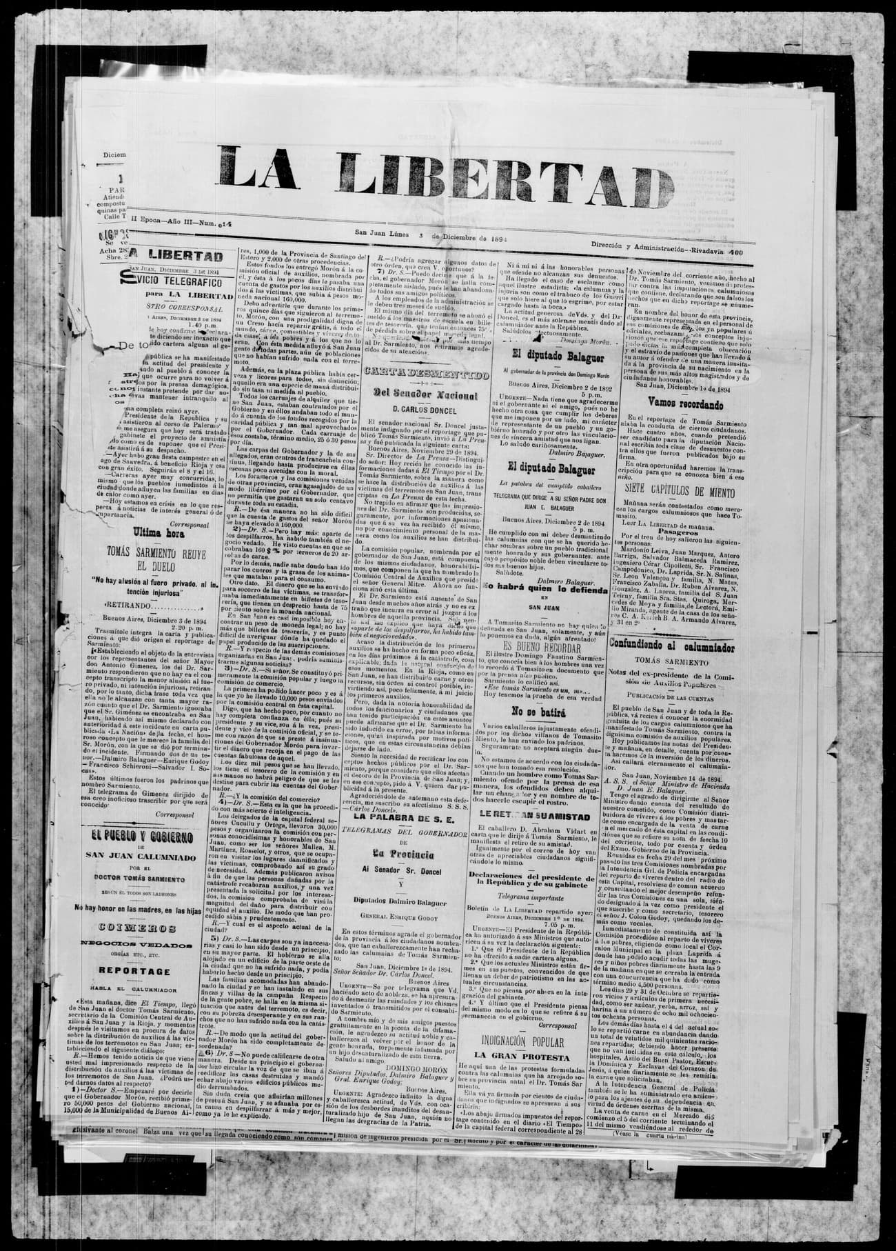 Portada · 3 de Diciembre de 1894