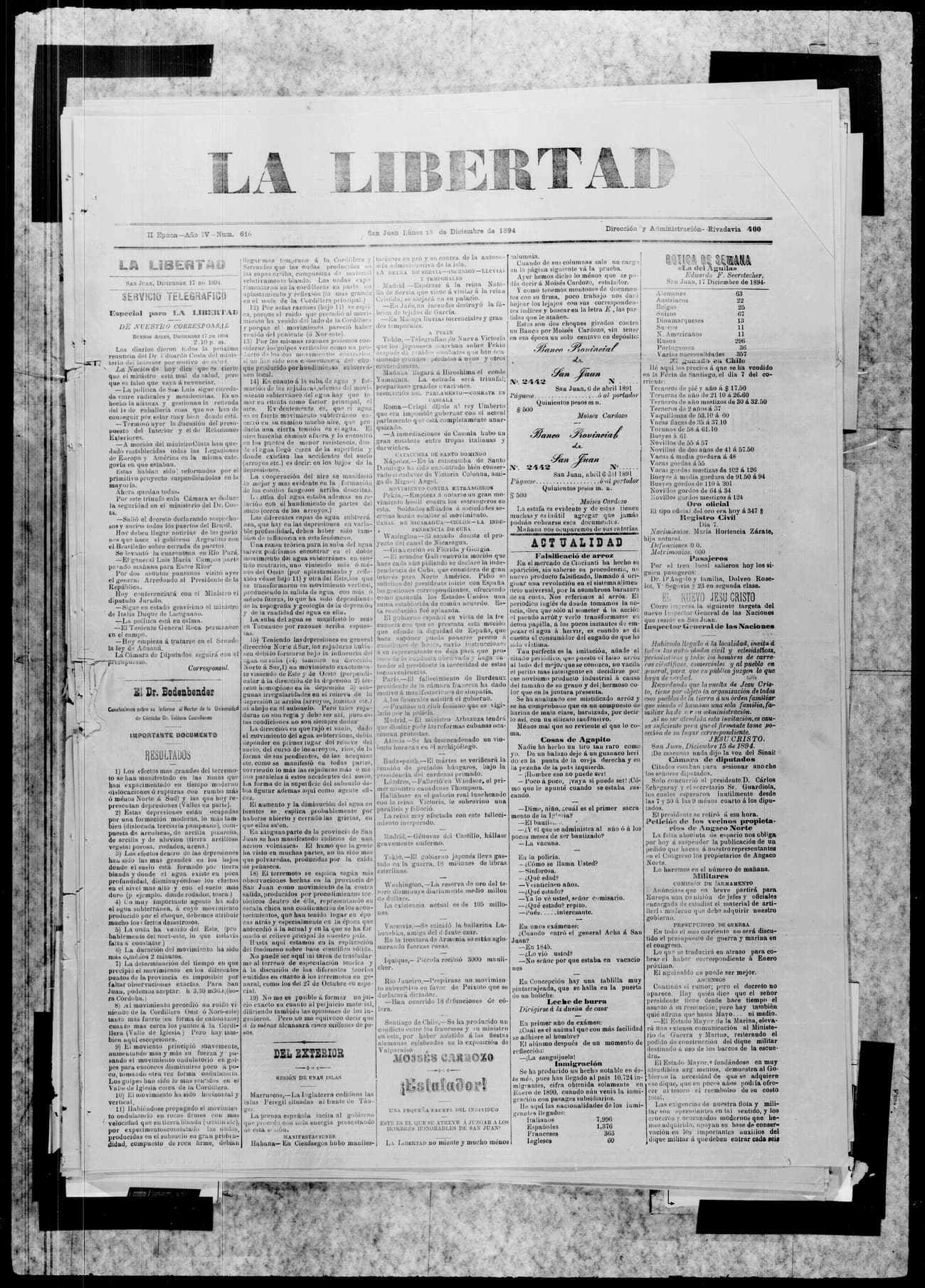 Portada · 18 de Diciembre de 1894