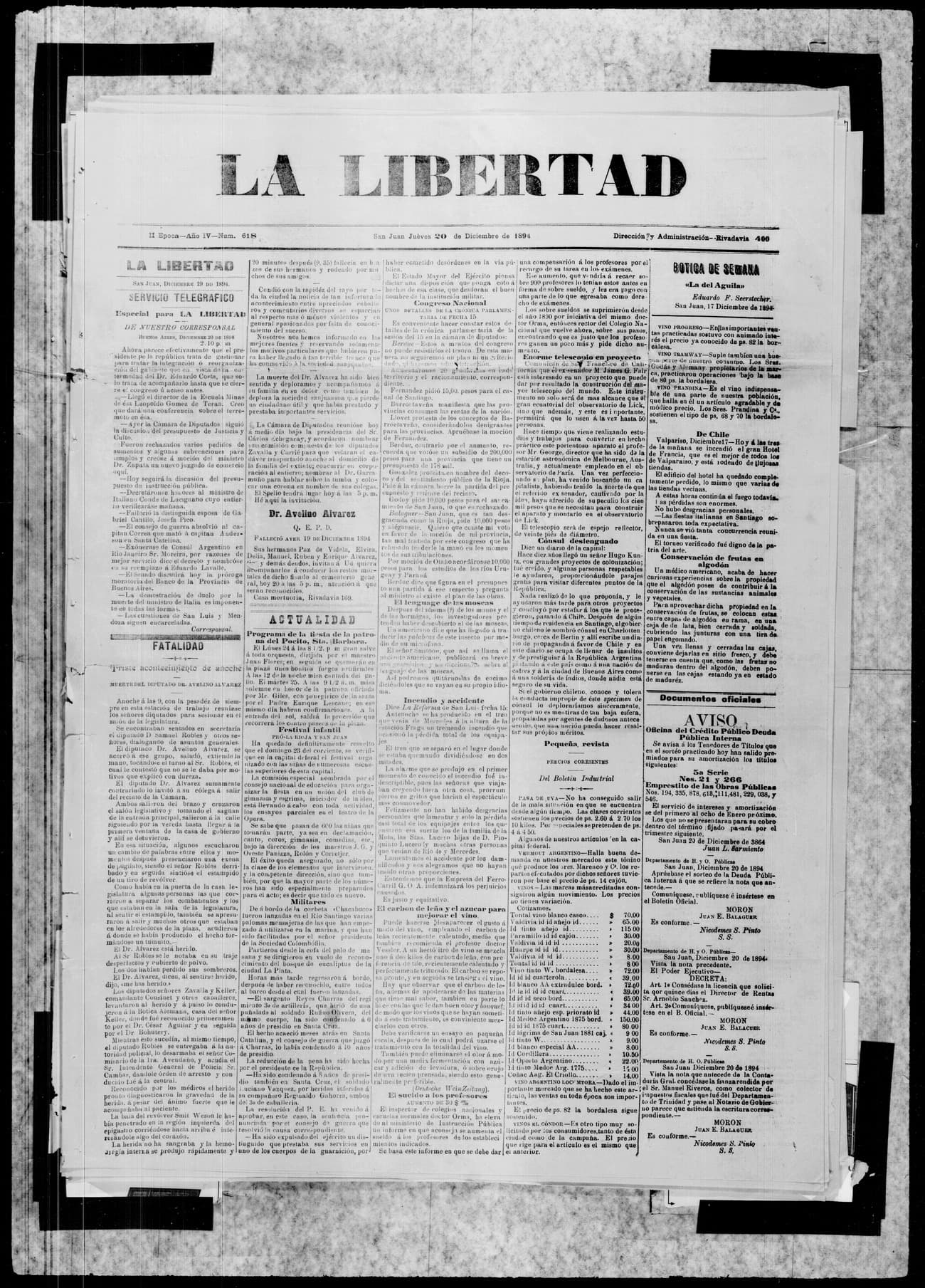Portada · 20 de Diciembre de 1894