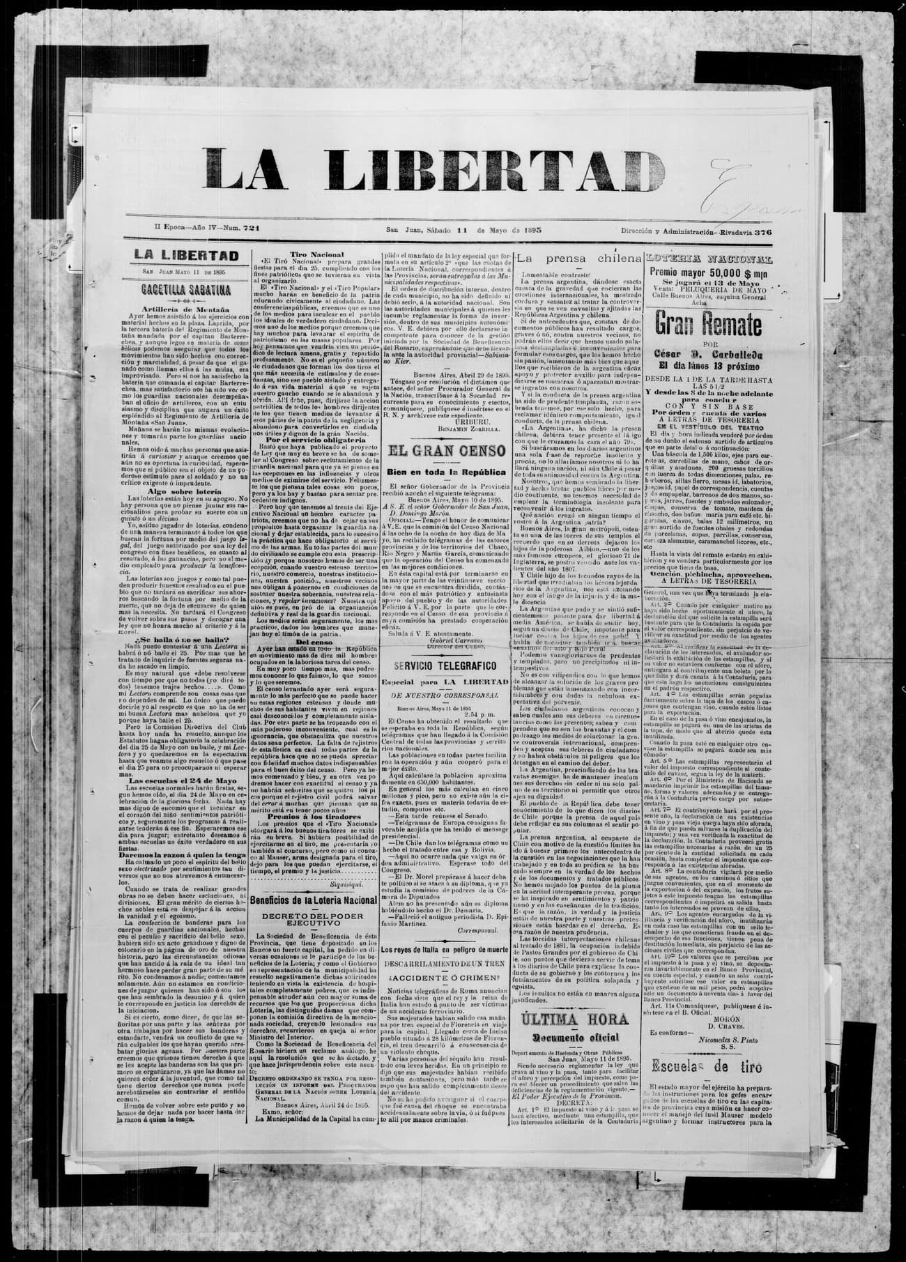 Portada · 11 de Mayo de 1895