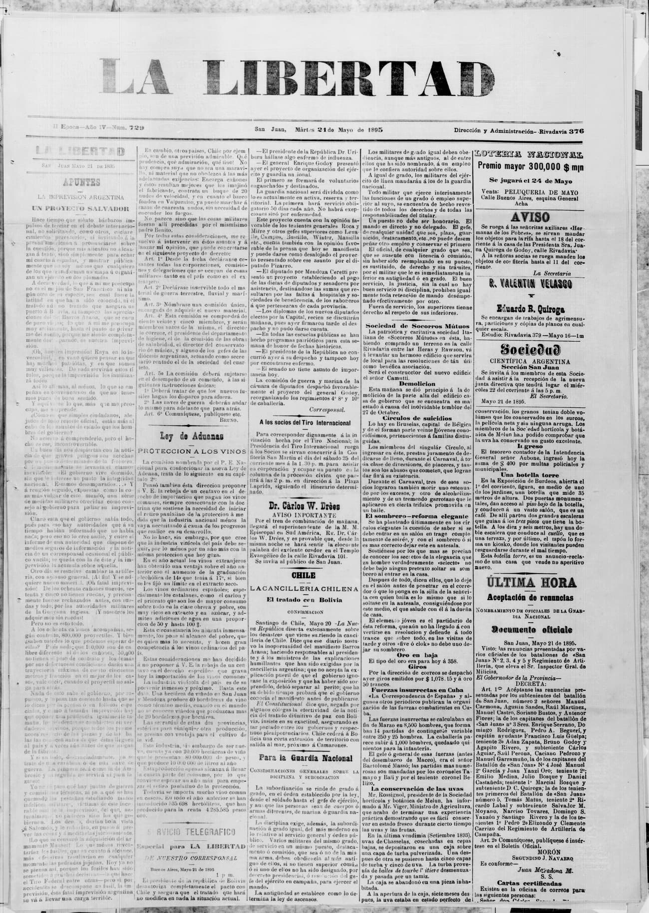 Portada · 21 de Mayo de 1895