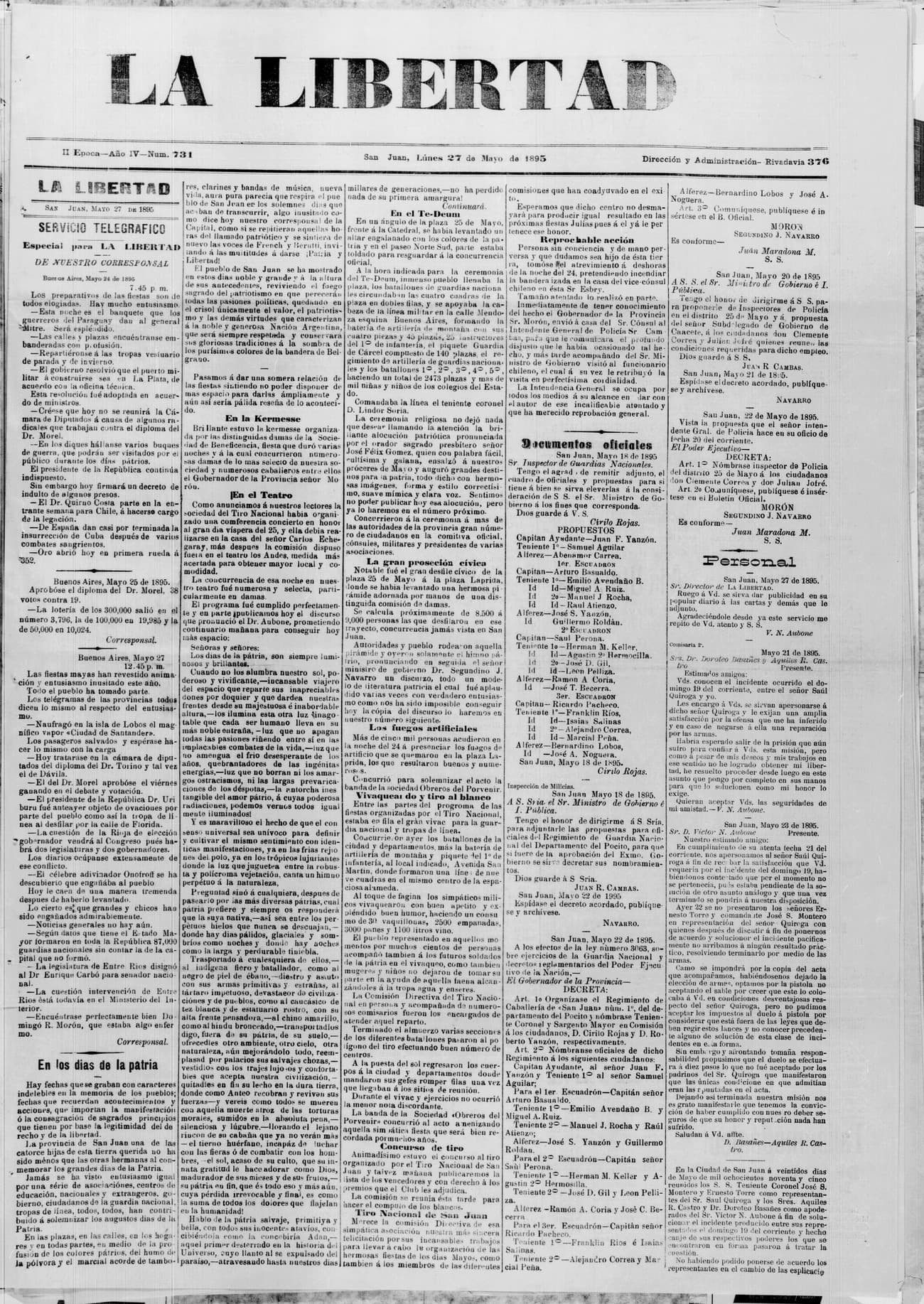 Portada · 27 de Mayo de 1895