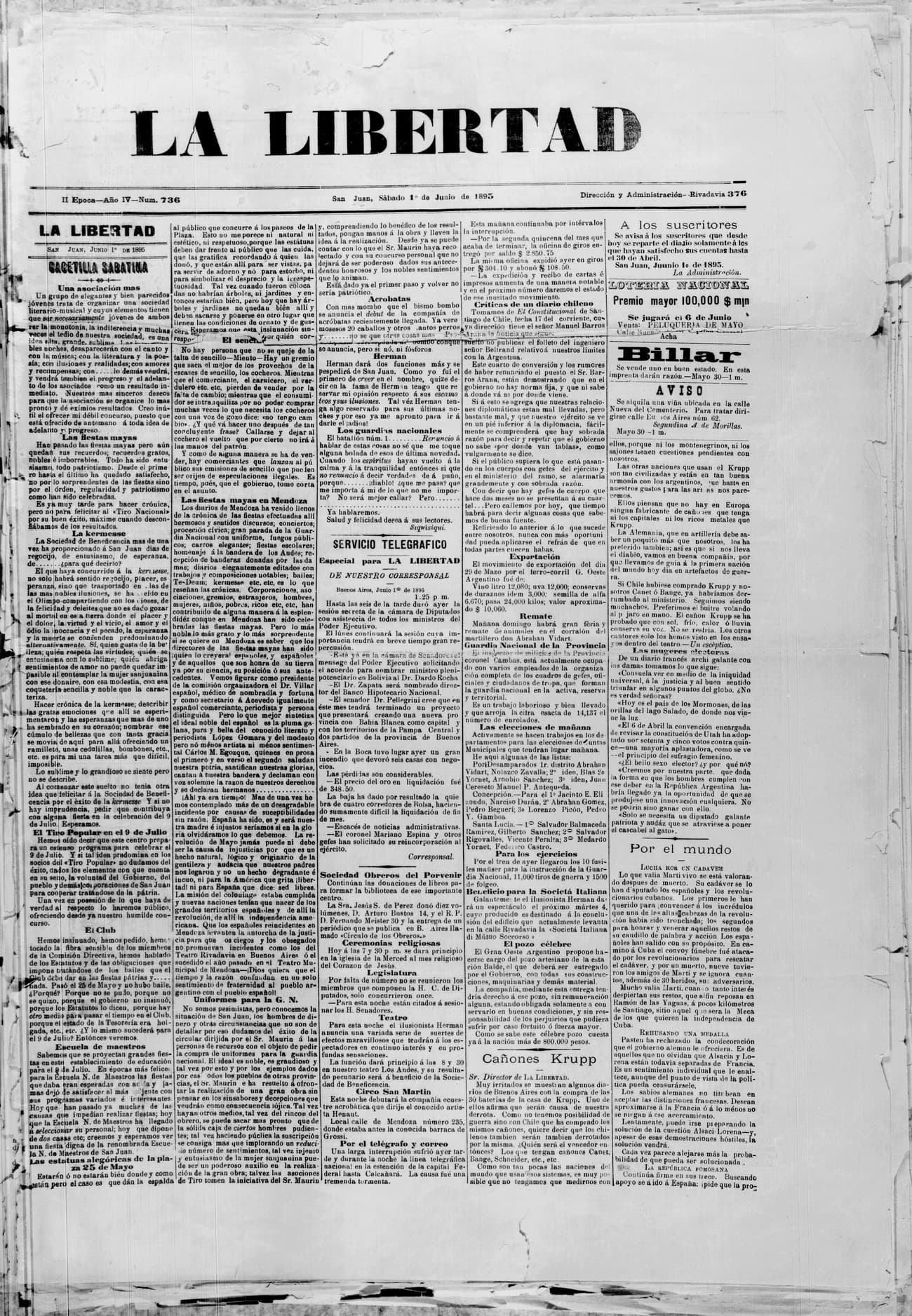 Portada · 1 de Junio de 1895