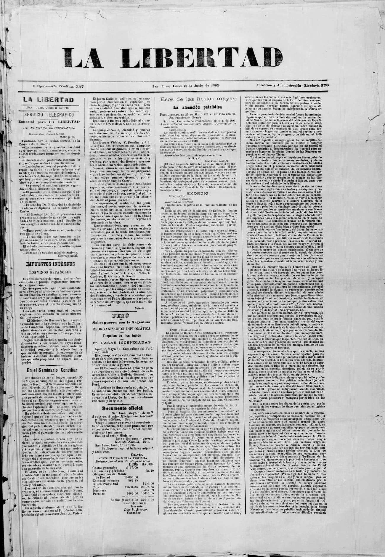Portada · 3 de Junio de 1895
