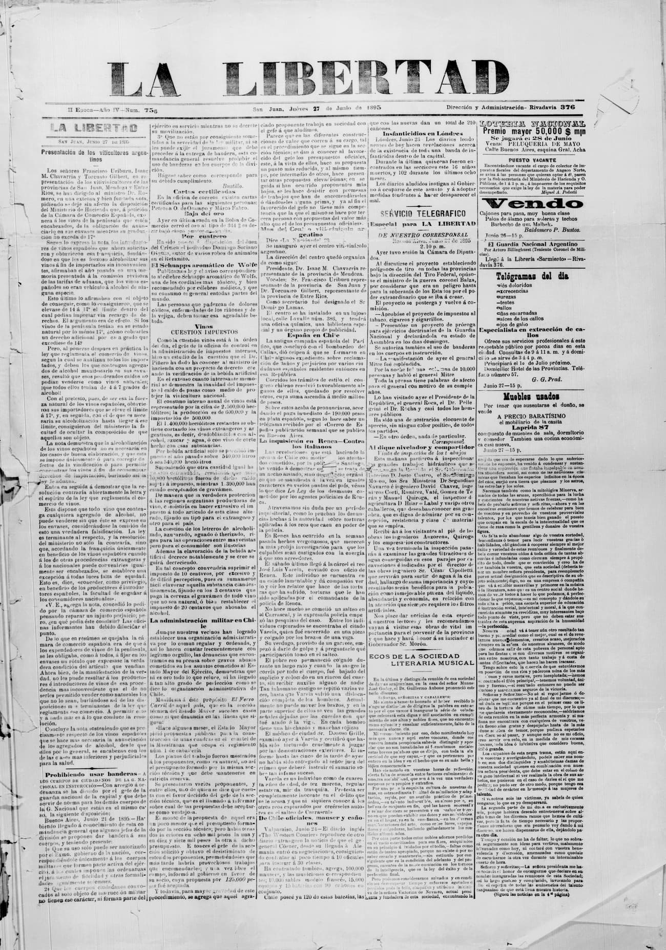 Portada · 27 de Junio de 1895