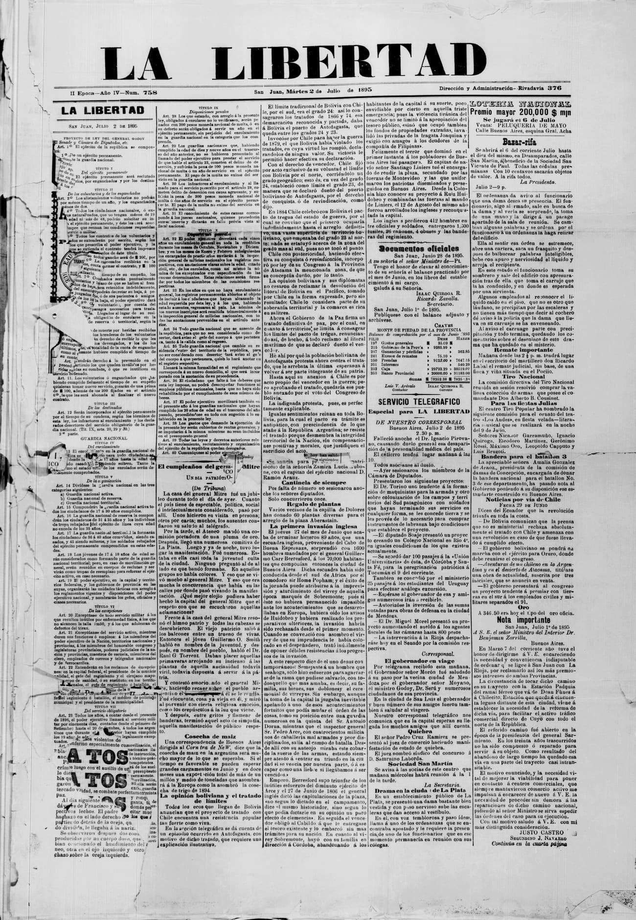 Portada · 2 de Julio de 1895