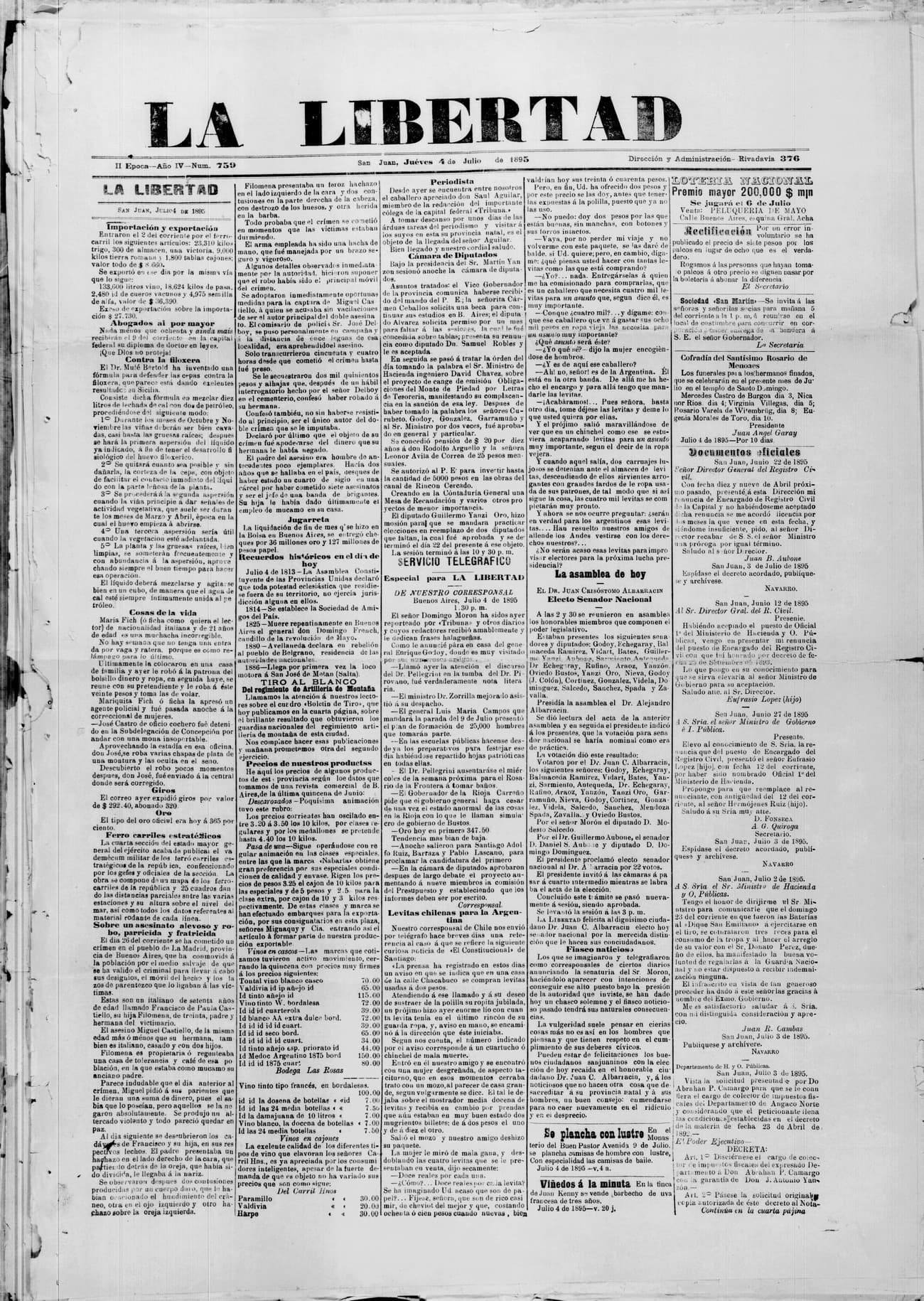 Portada · 4 de Julio de 1895