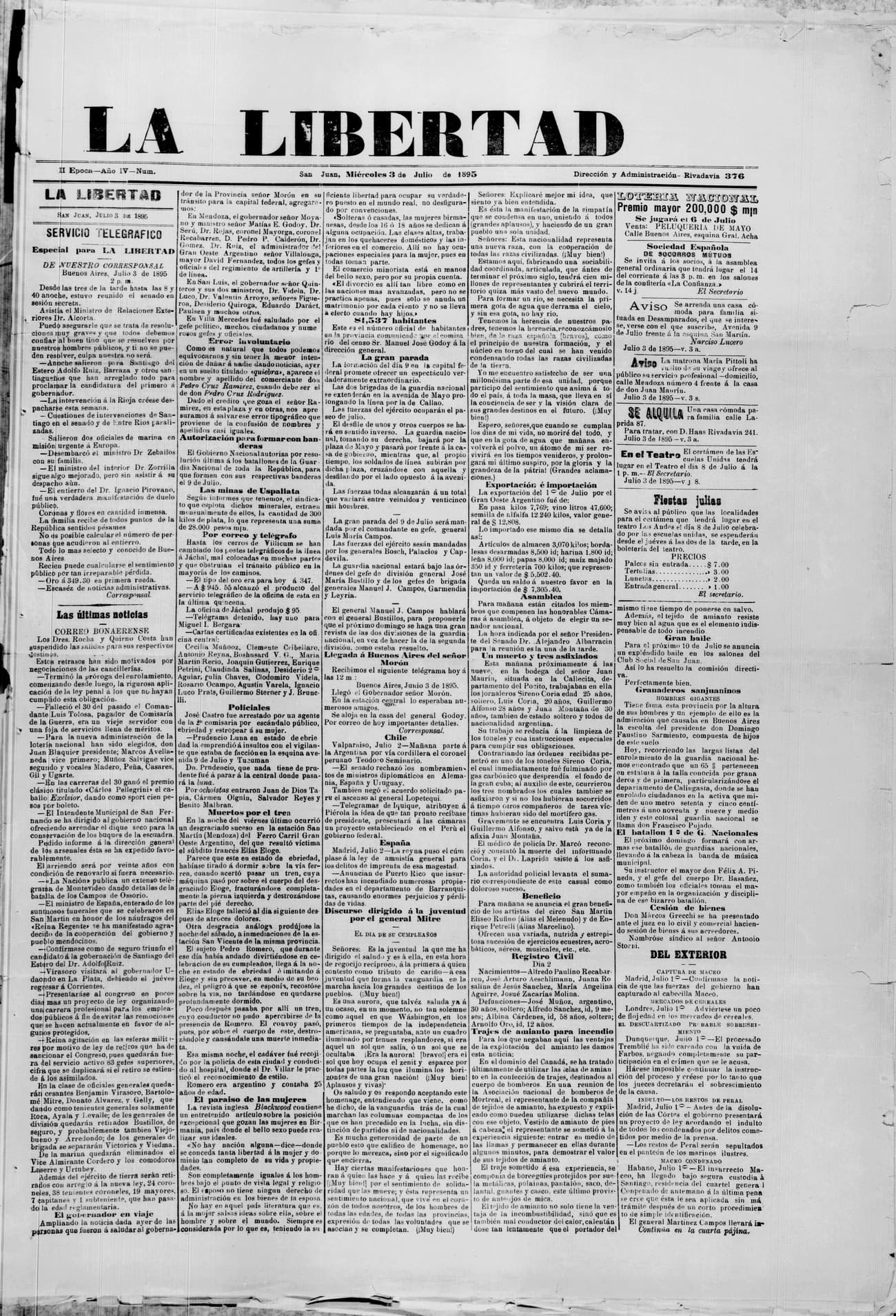 Portada · 3 de Julio de 1895
