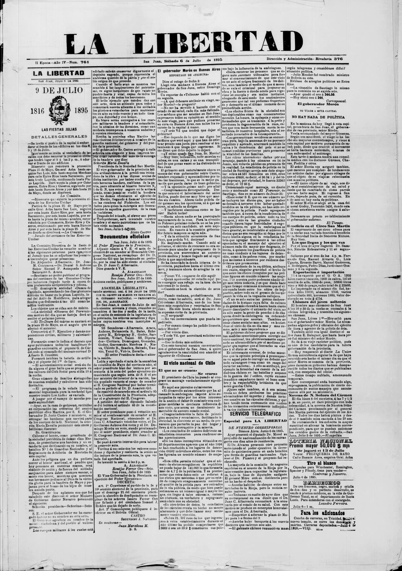 Portada · 6 de Julio de 1895
