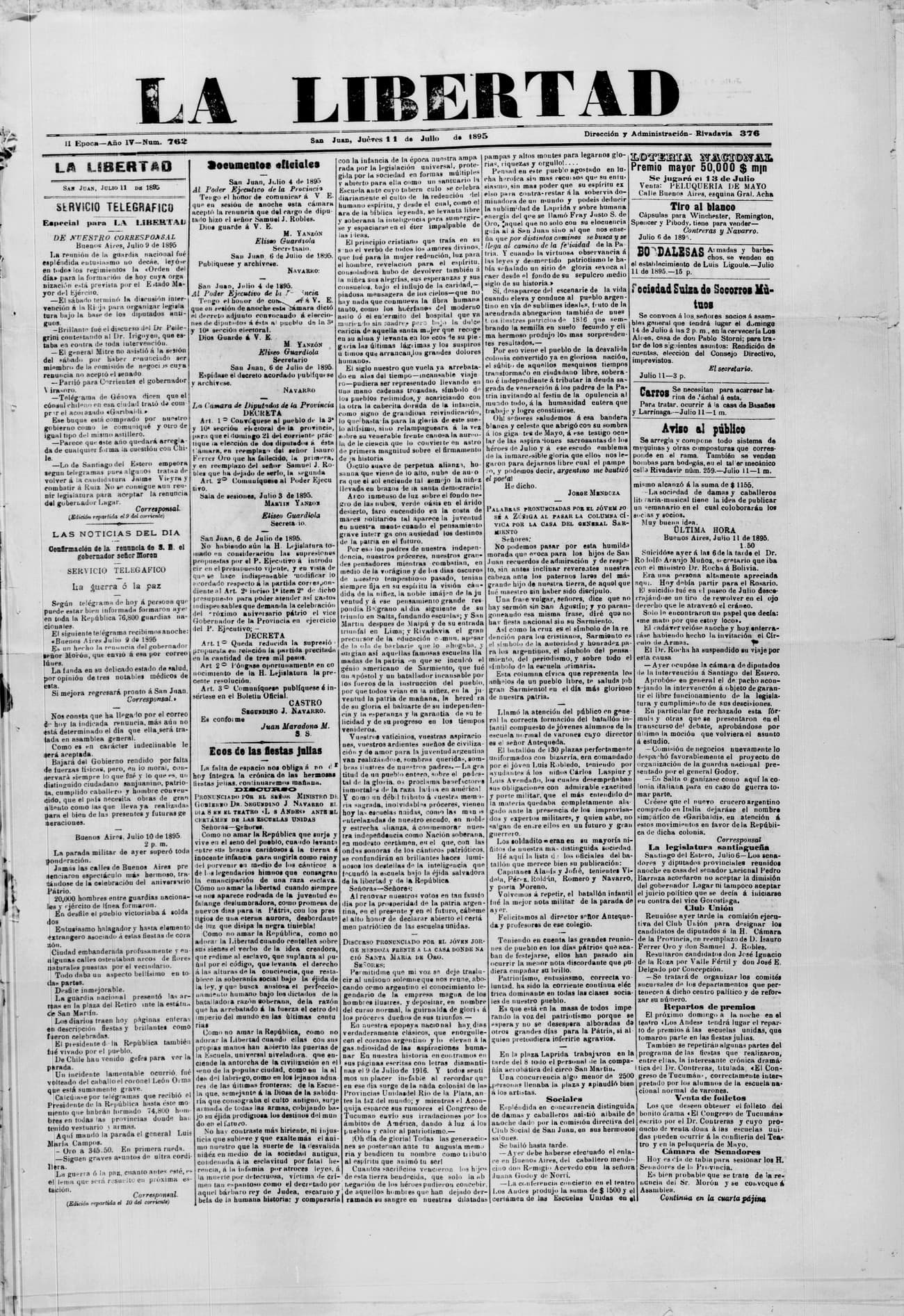 Portada · 11 de Julio de 1895