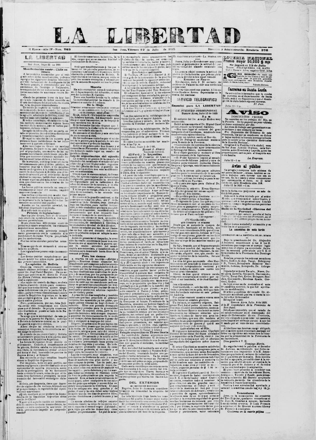 Portada · 12 de Julio de 1895