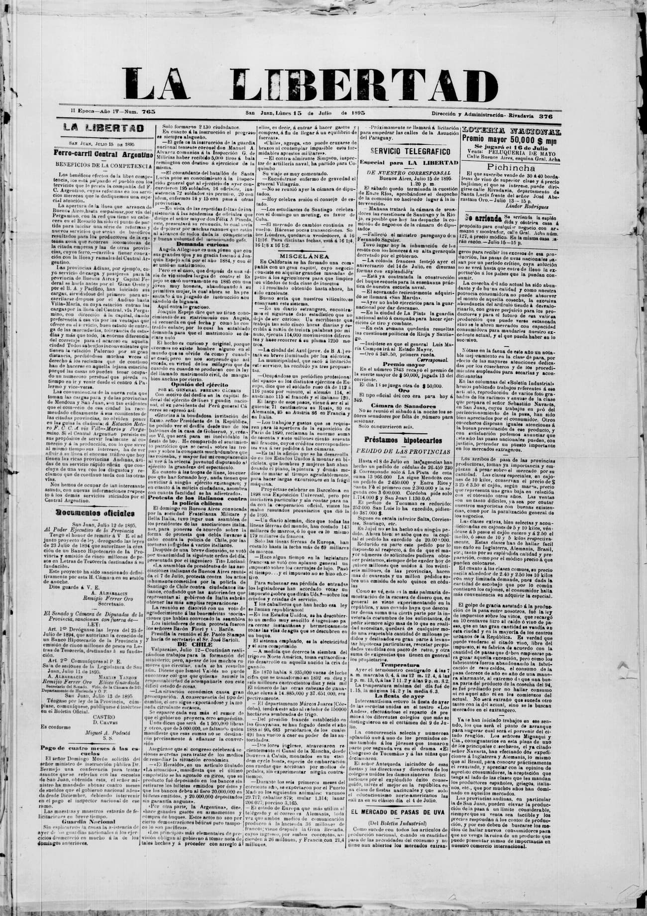 Portada · 15 de Julio de 1895