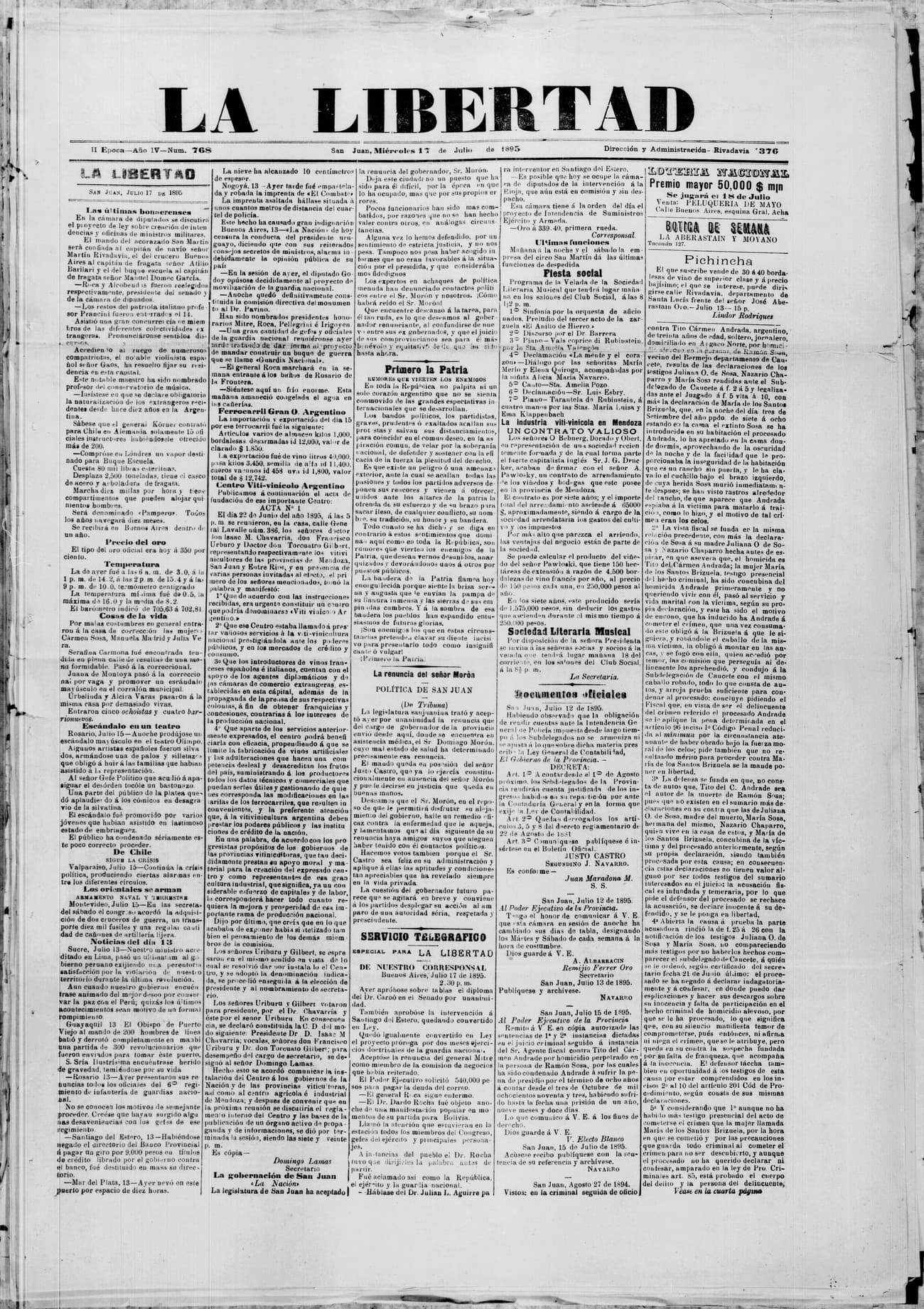 Portada · 17 de Julio de 1895