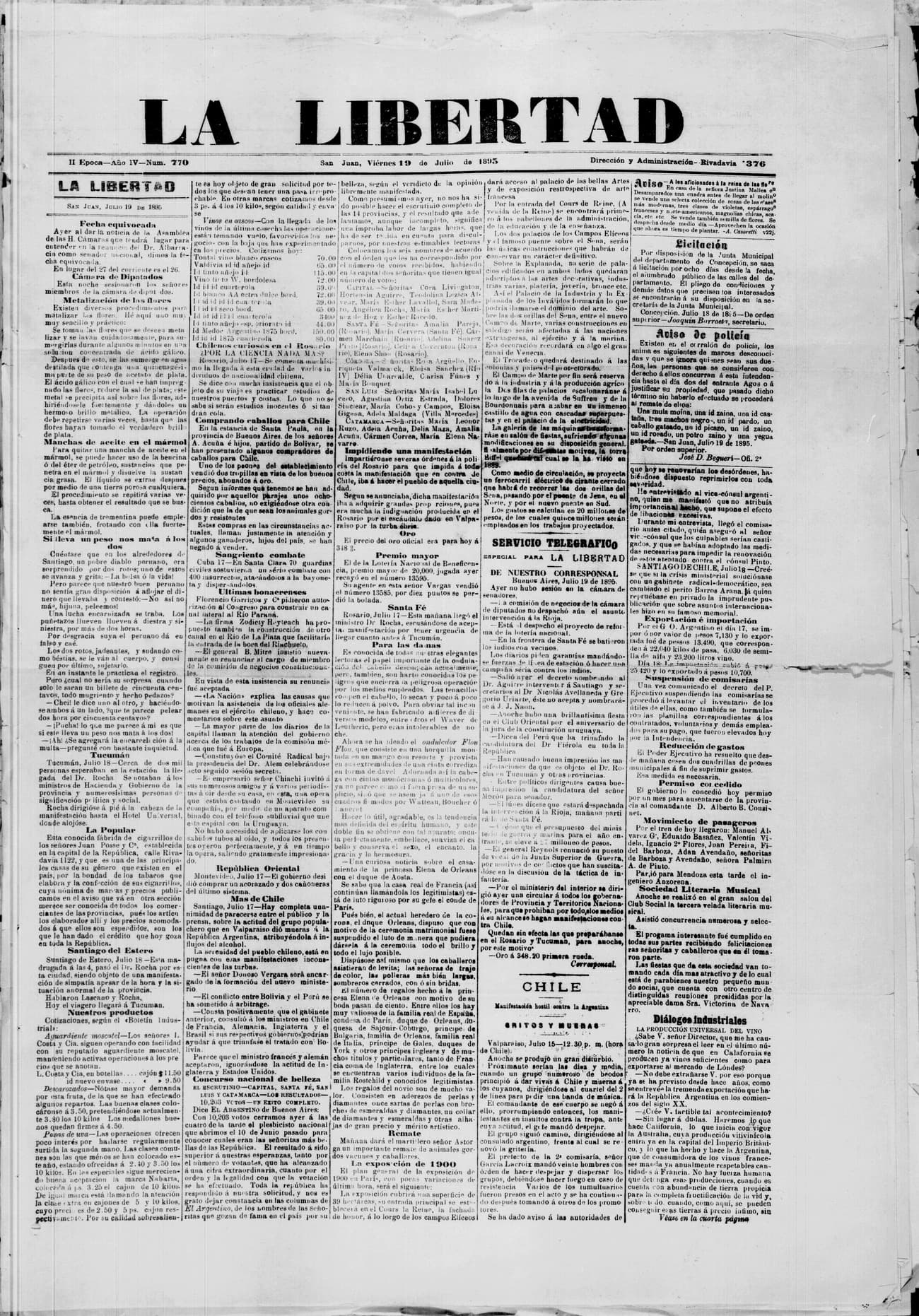 Portada · 19 de Julio de 1895