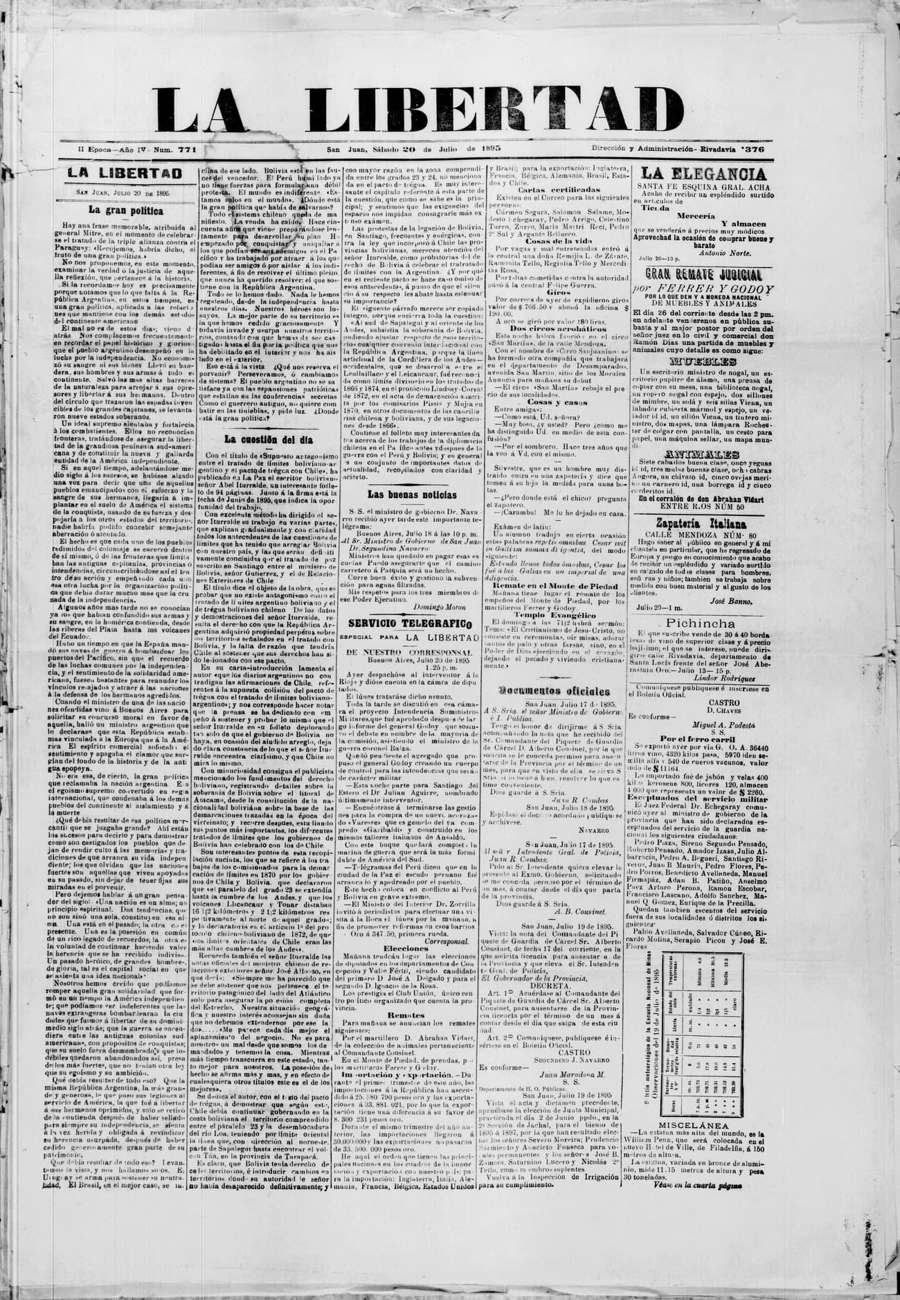 Portada · 20 de Julio de 1895